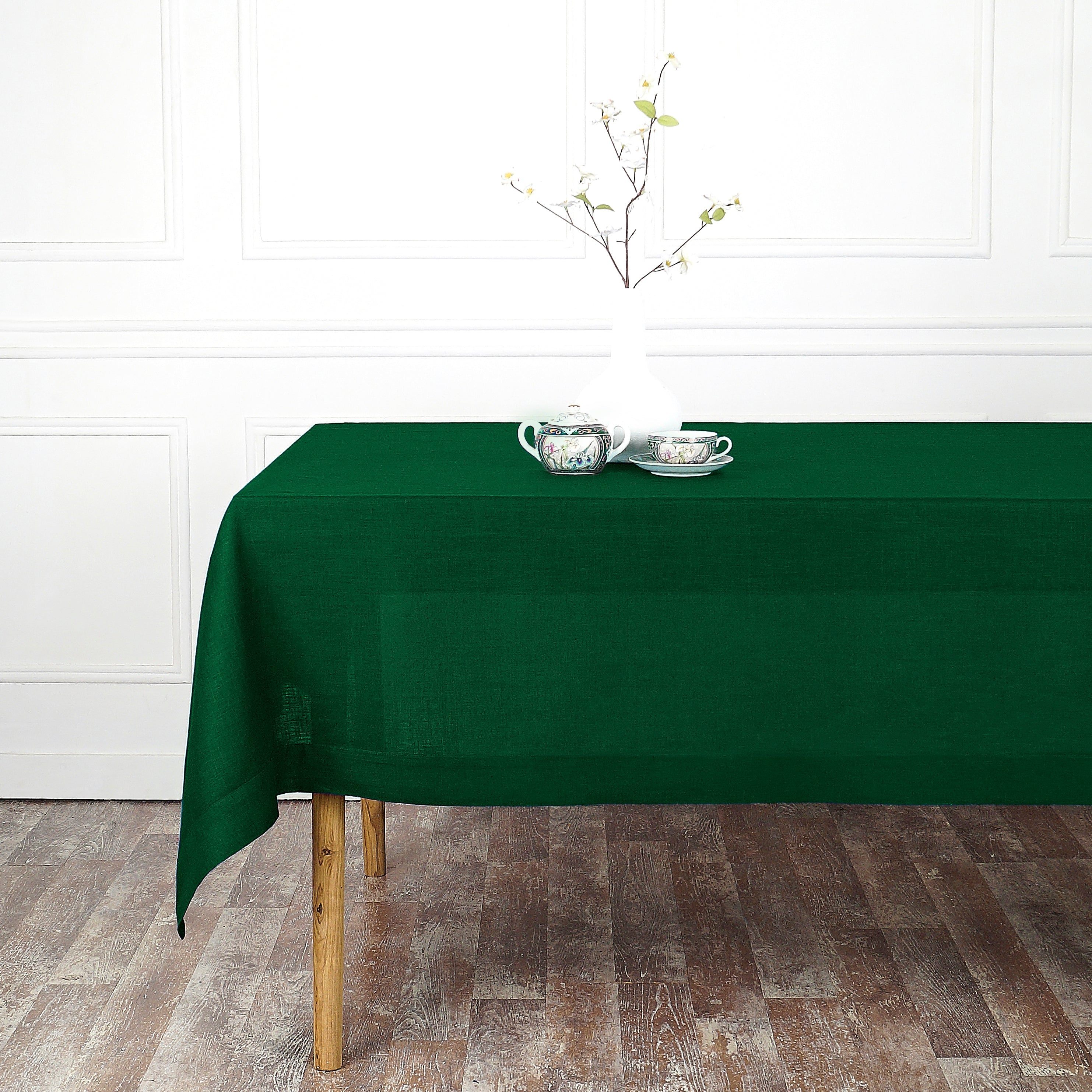 Forest Green Linen Tablecloth, Hemmed