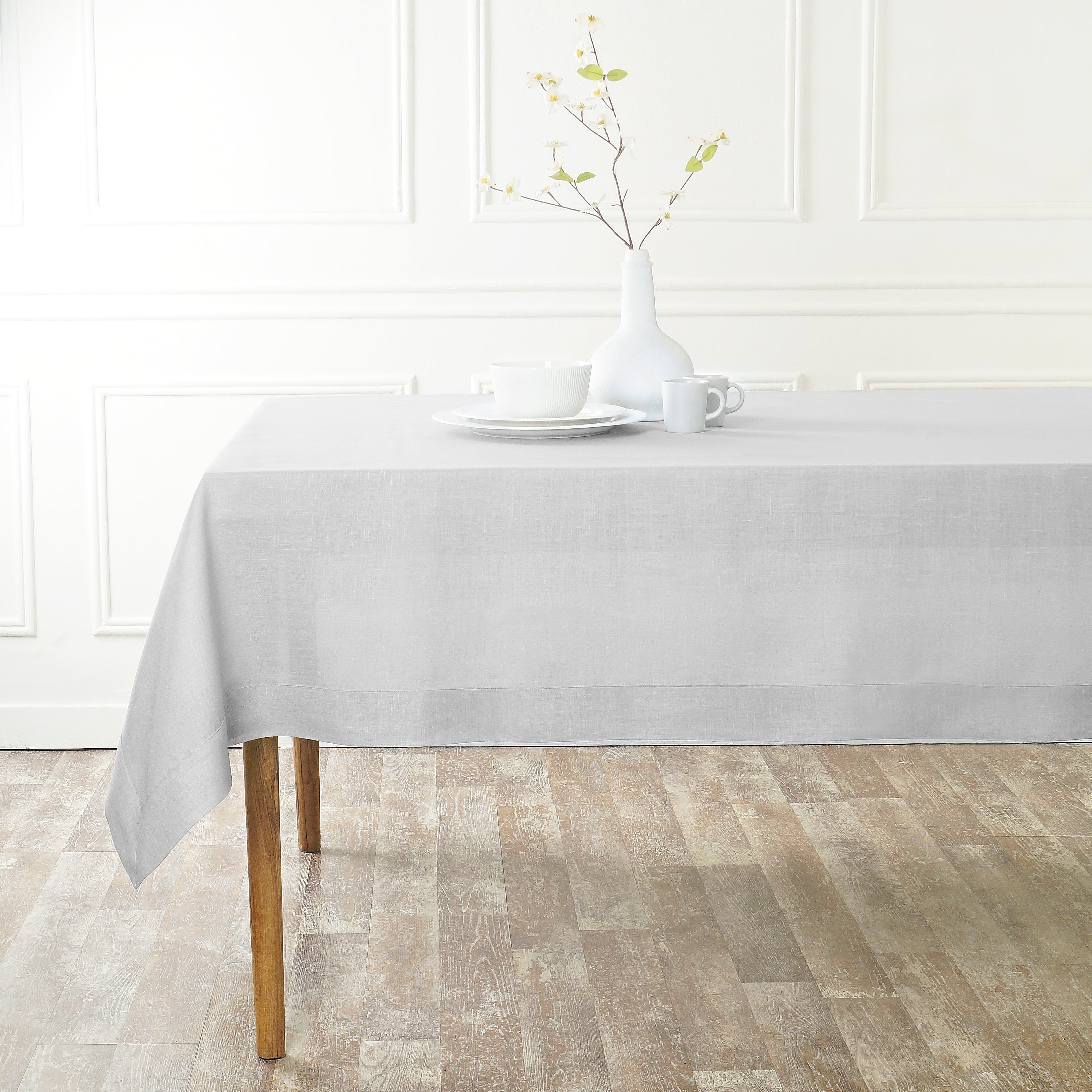 Silver Grey Linen Tablecloth, Hemmed