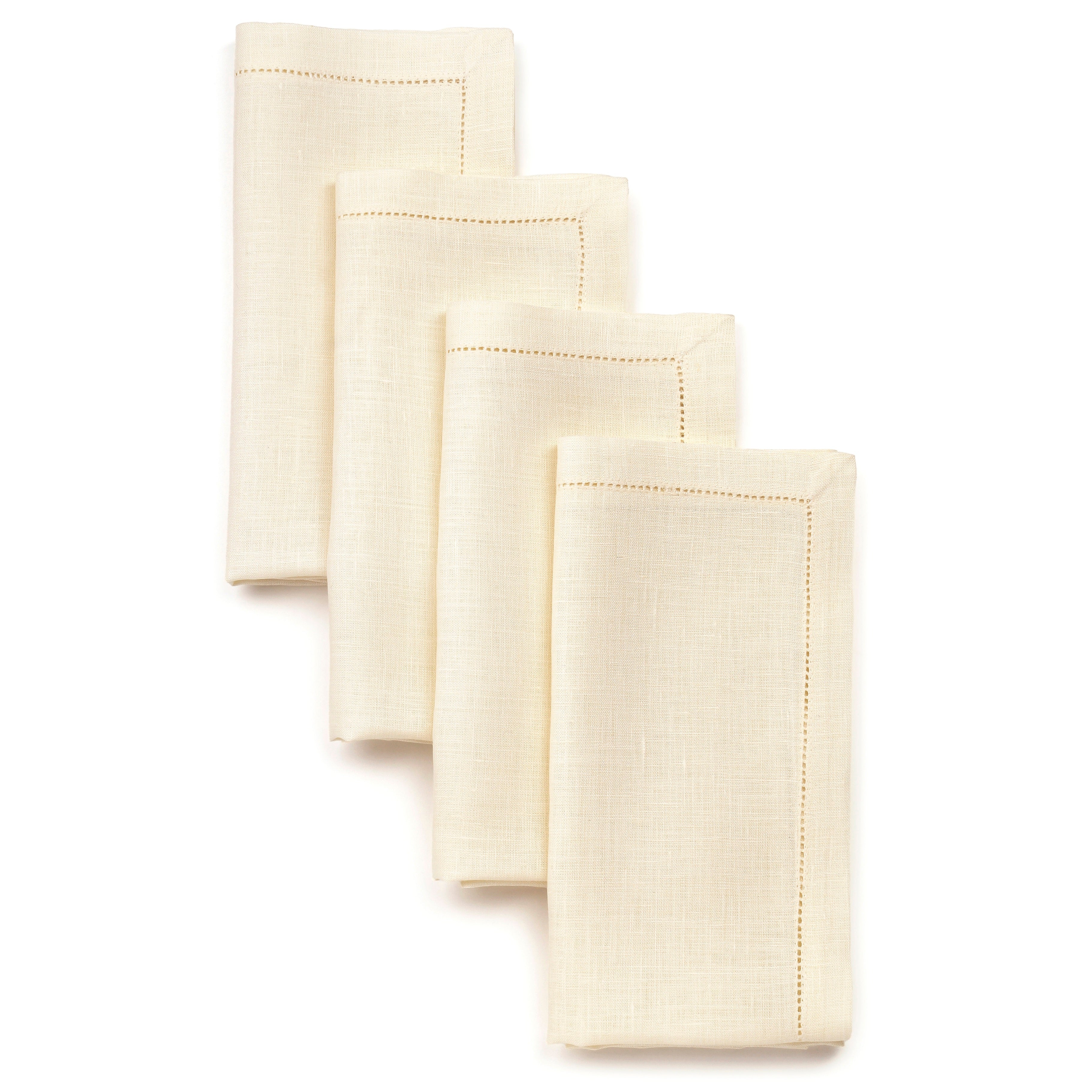 Vanilla Cream Linen Napkins, Hemstitch, 20 x 20 inch, 4 pcs