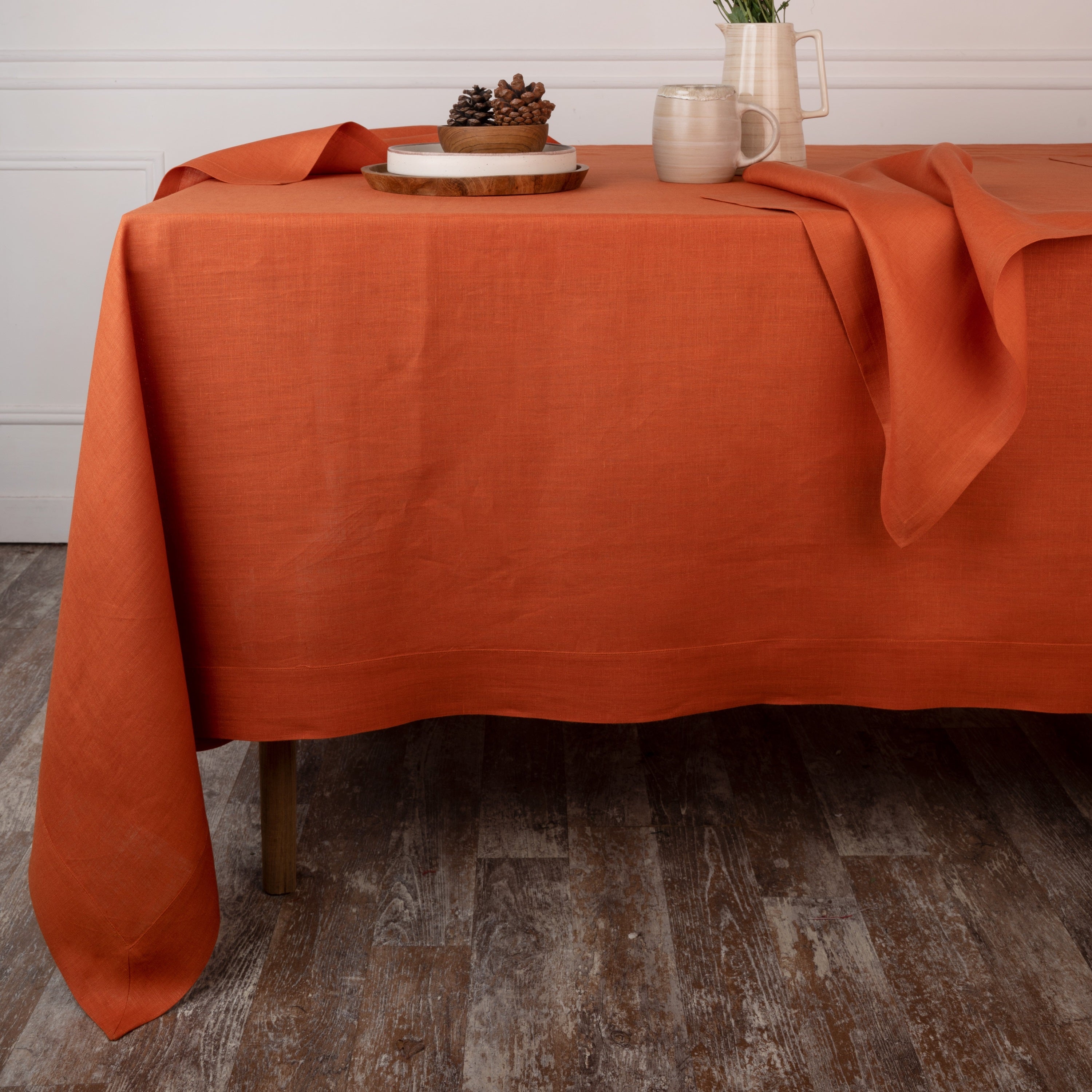 Rust Linen Tablecloth, Hemmed