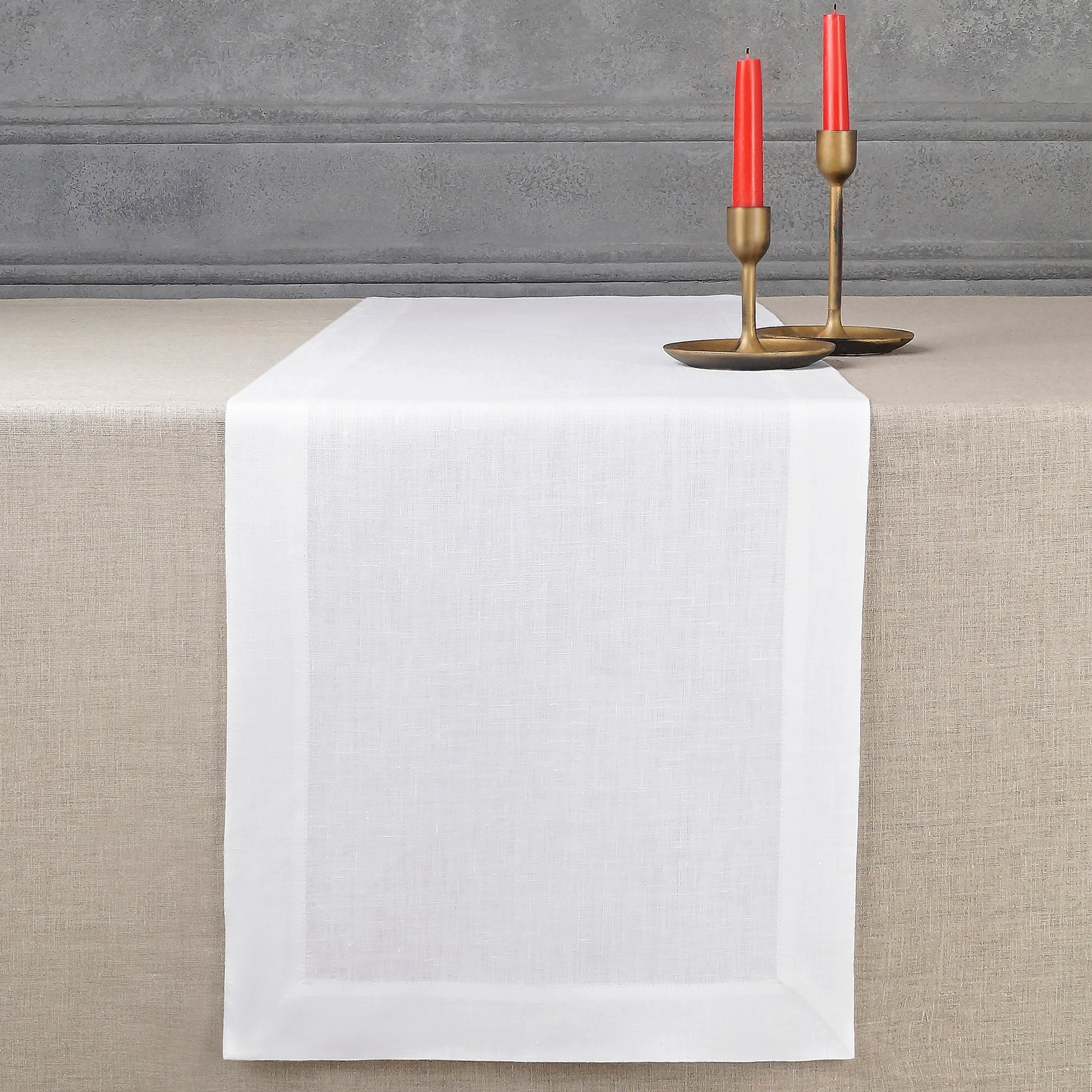 White Linen Table Runner, Hemmed