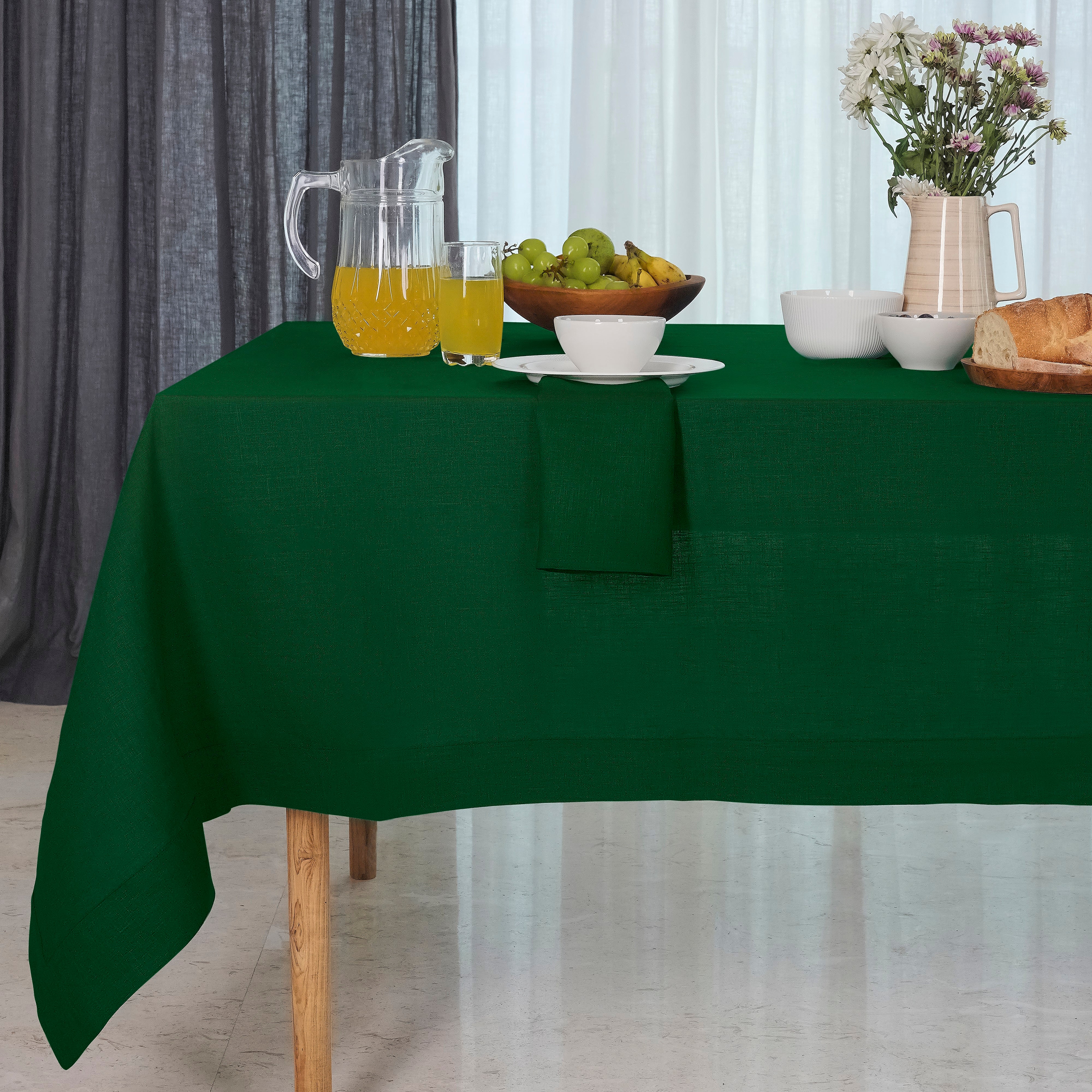 Forest Green Linen Tablecloth, Hemmed