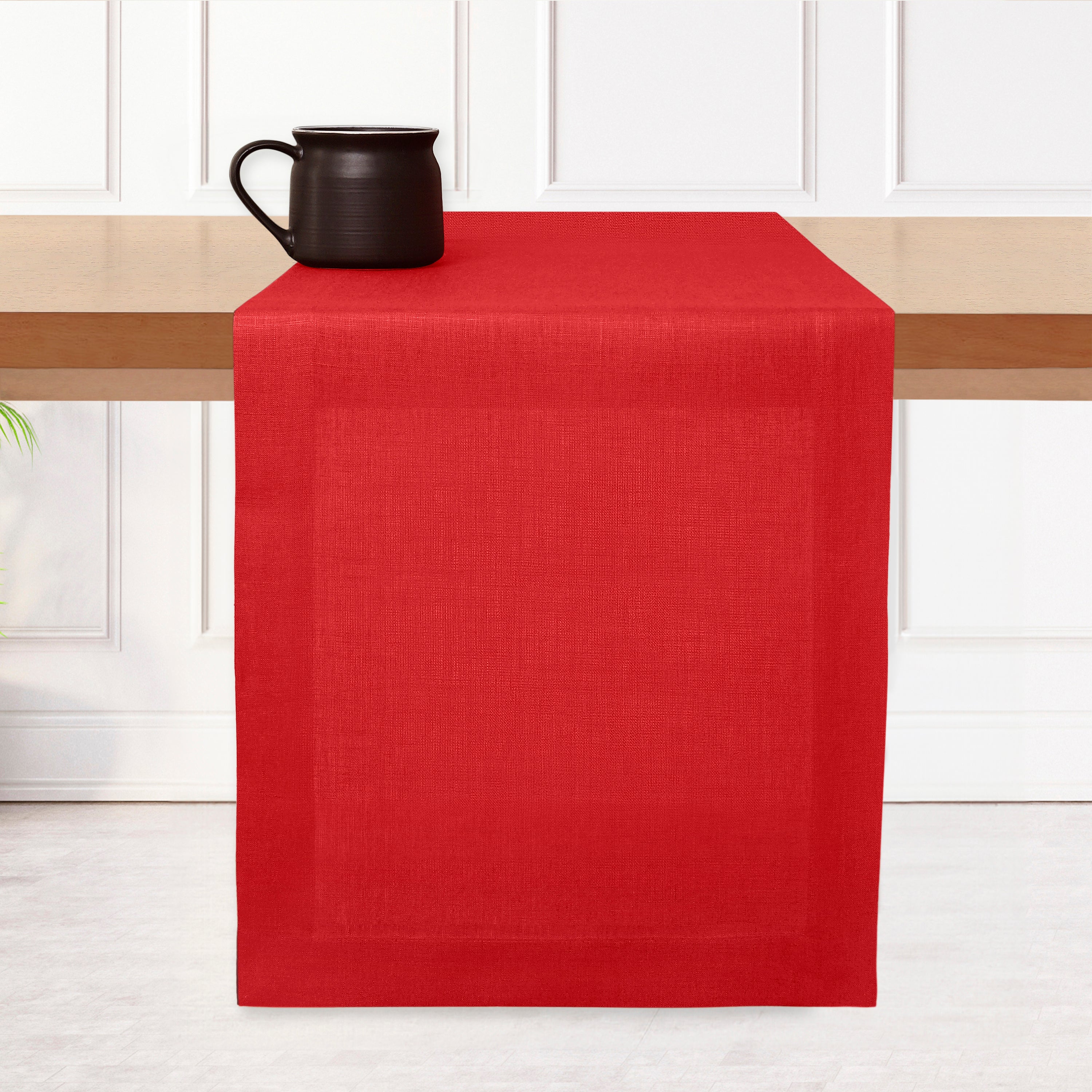 Bright Red Linen Table Runner, Hemmed