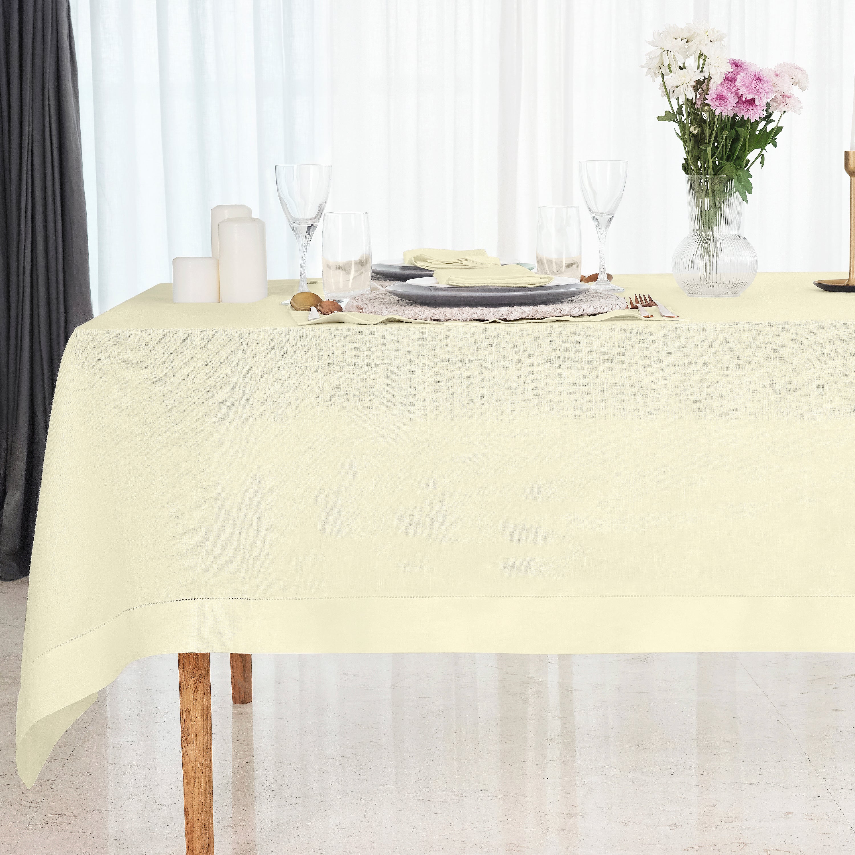 Cream Linen Tablecloth, Hemstitch