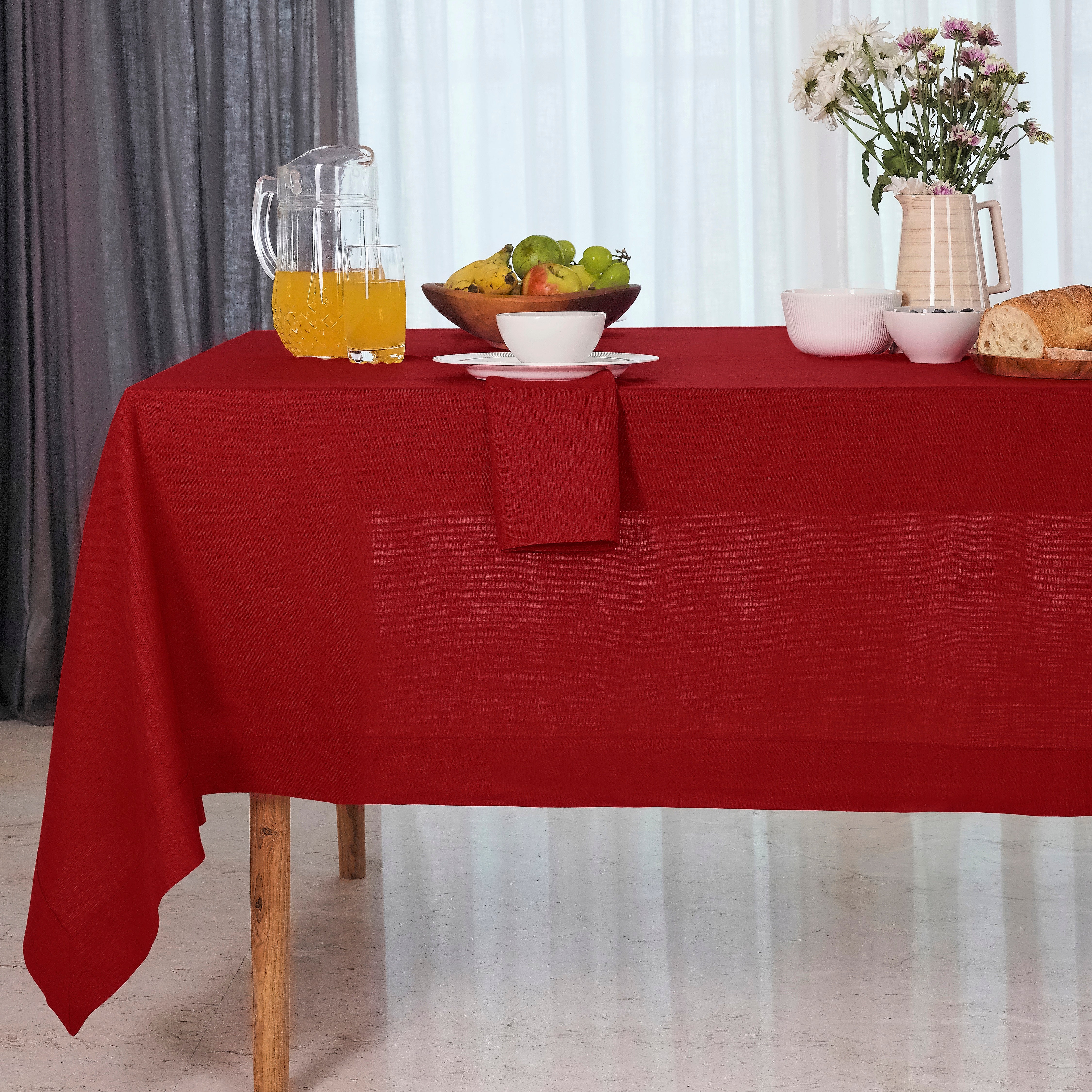 Red Linen Tablecloth, Hemmed