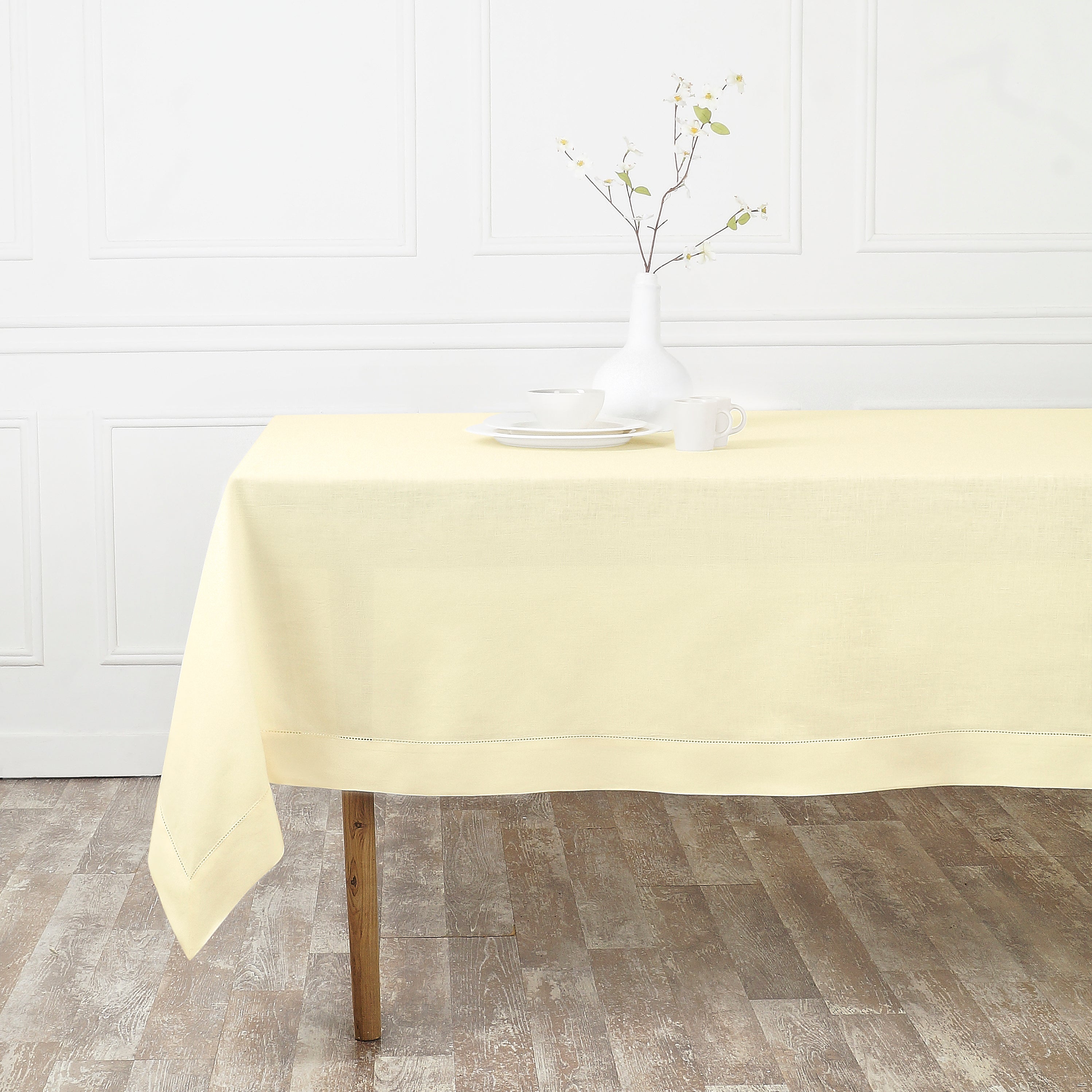 Cream Linen Tablecloth, Hemstitch