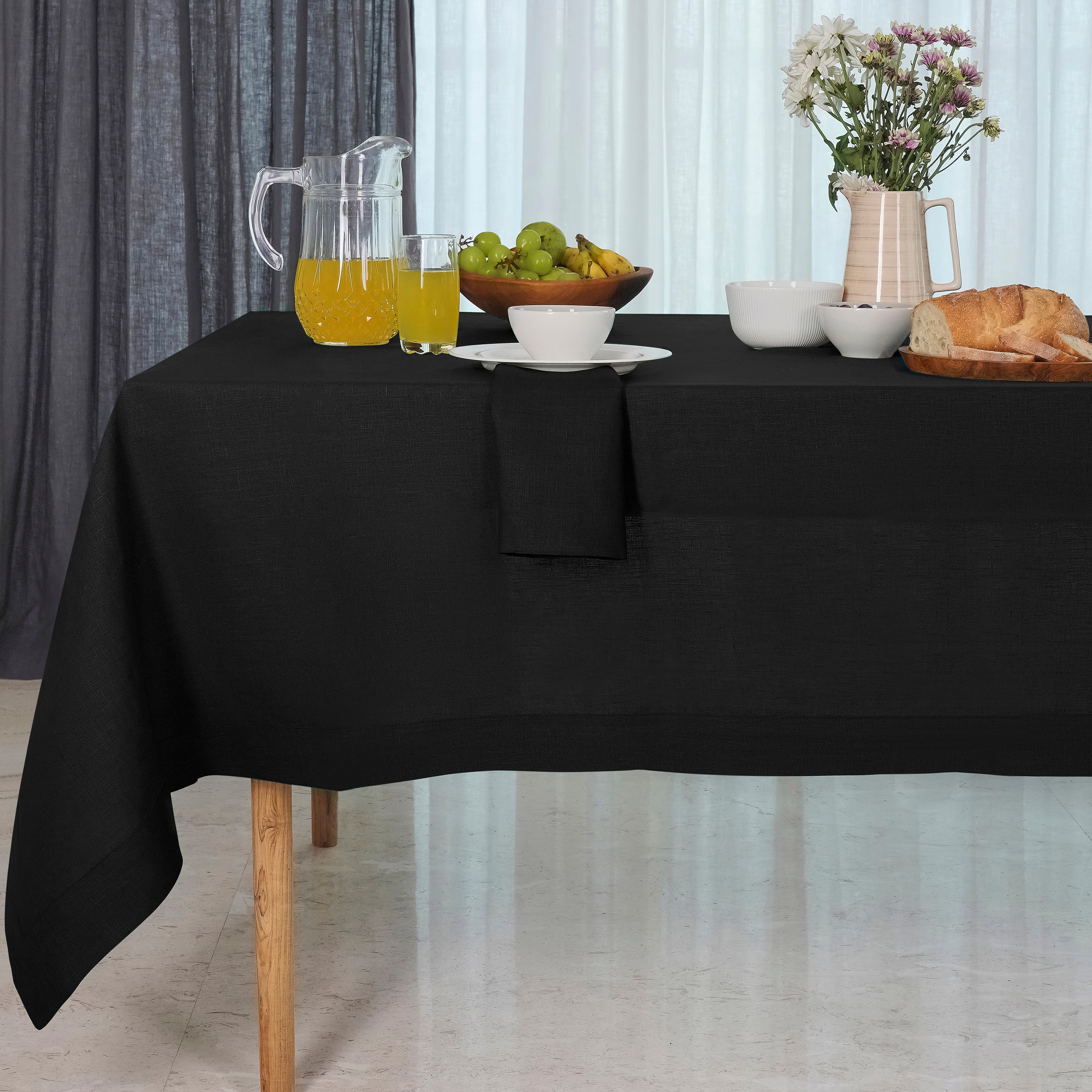 Black Linen Tablecloth, Hemmed