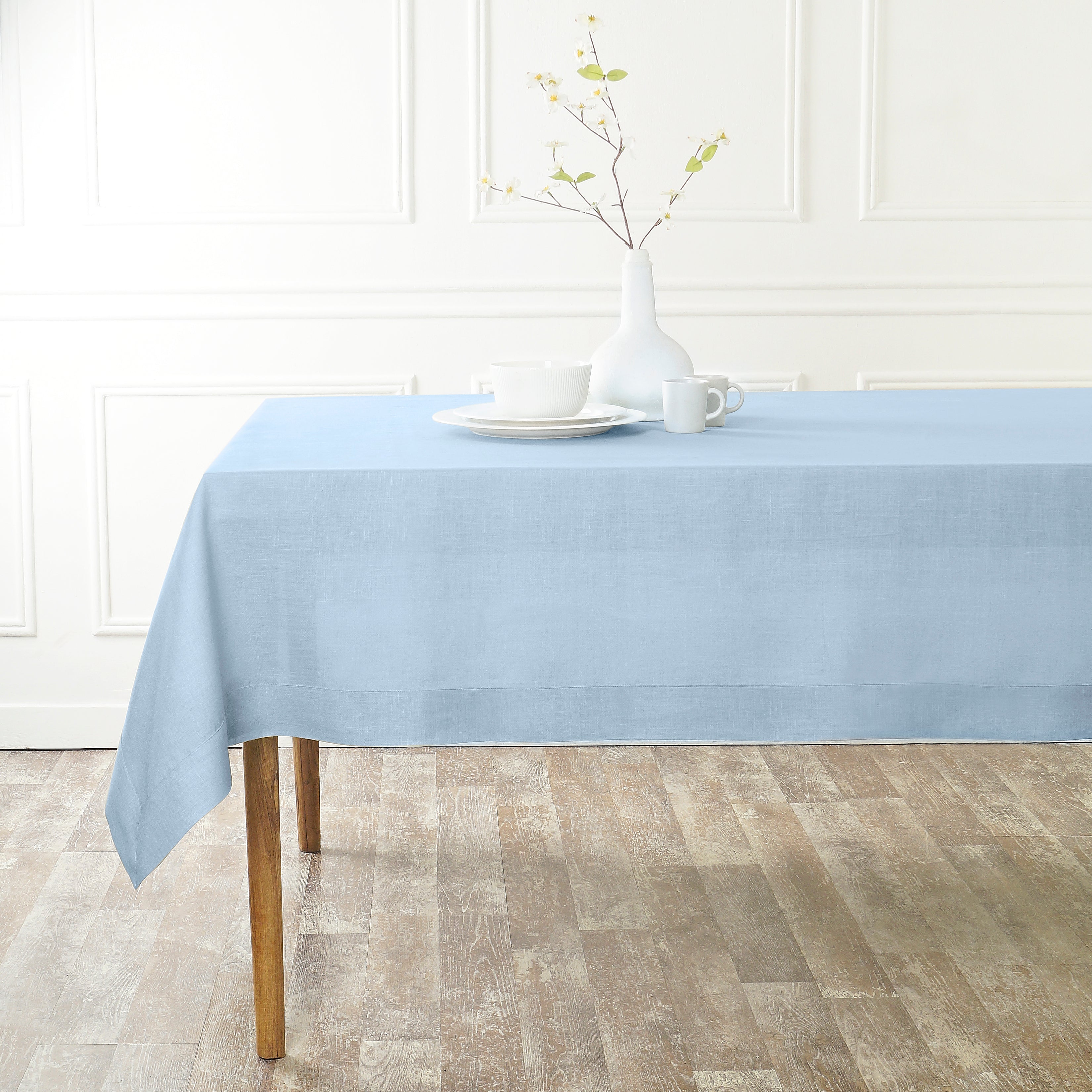 Powder Blue Linen Tablecloth, Hemmed