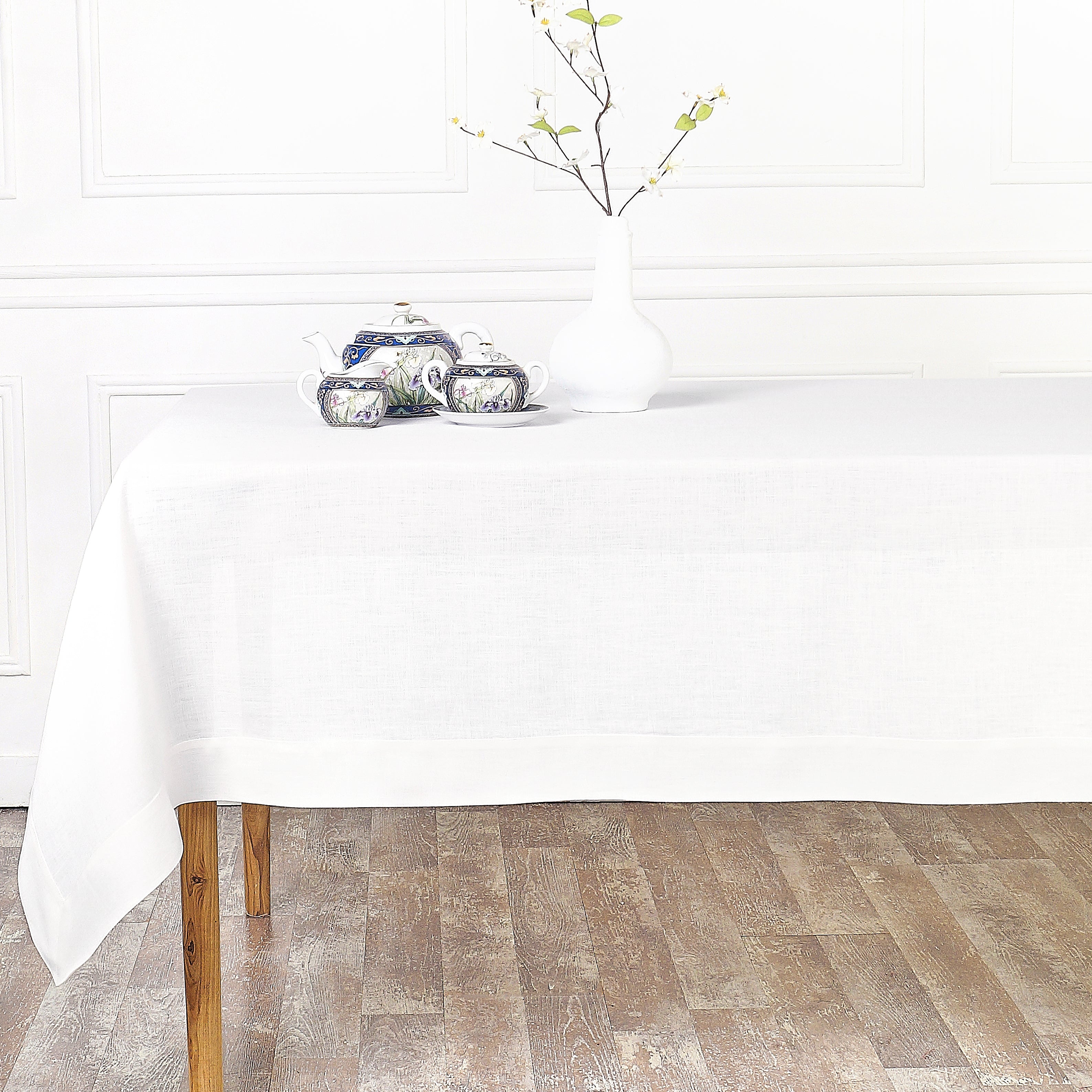 White Linen Tablecloth, Hemmed