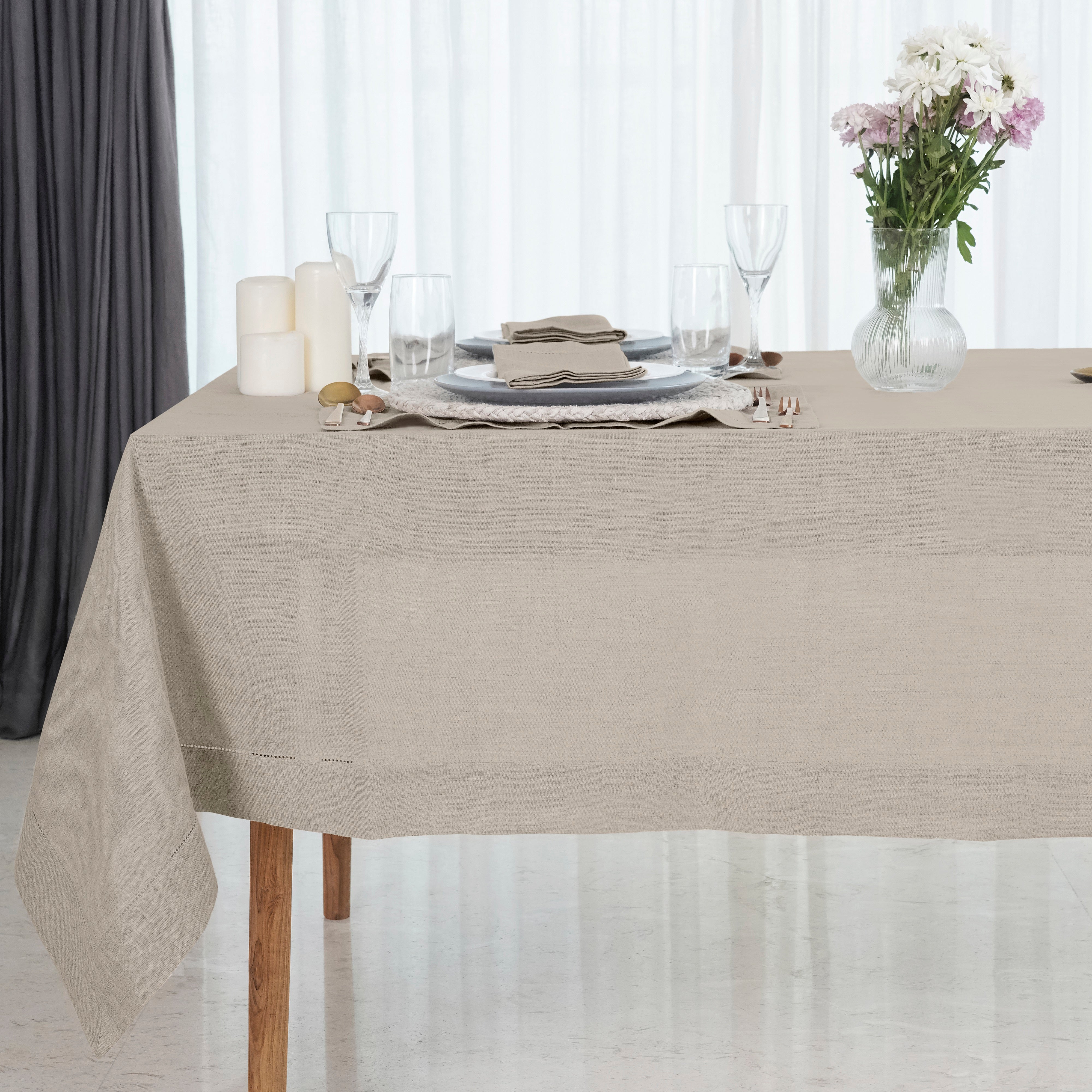 Natural Linen Tablecloth, Hemstitch