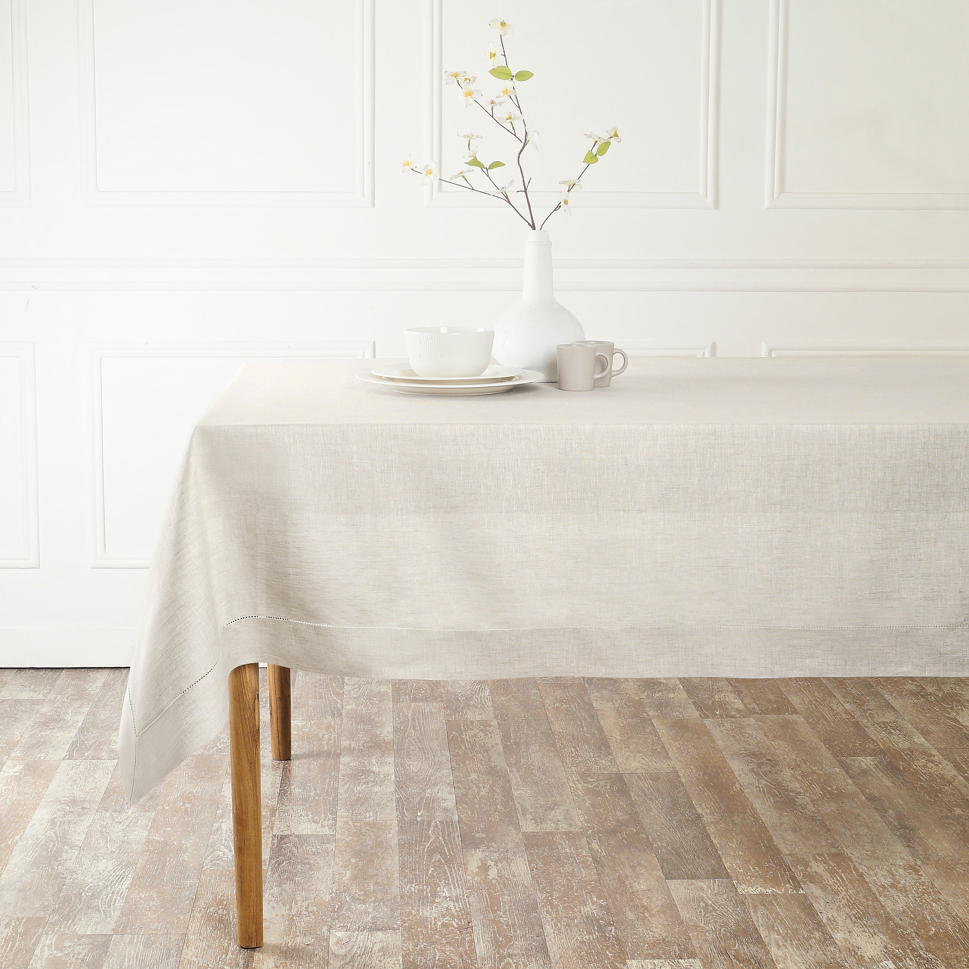 Light Natural Linen Tablecloth, Hemstitch