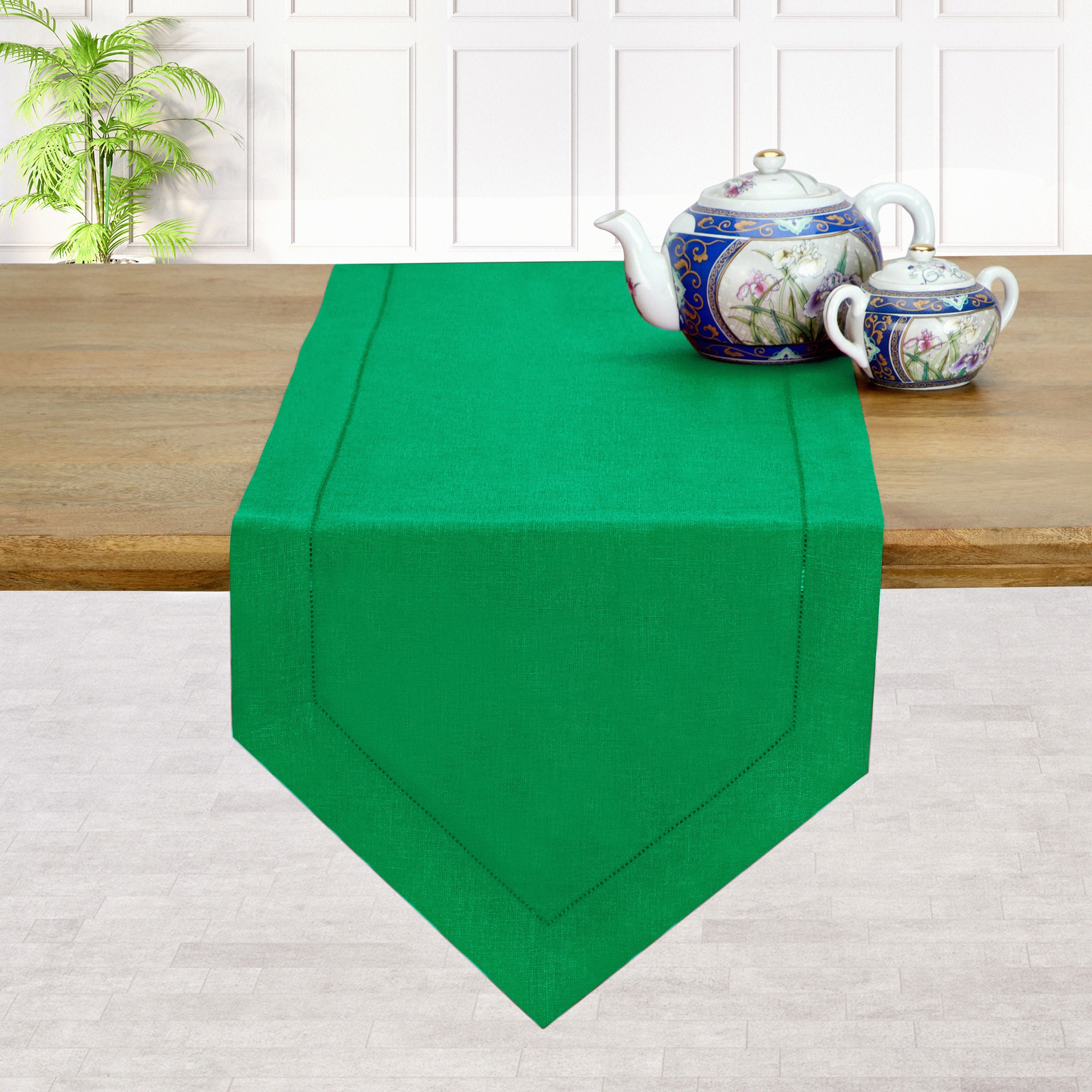 Kelly Green Linen Table Runner, Diamond