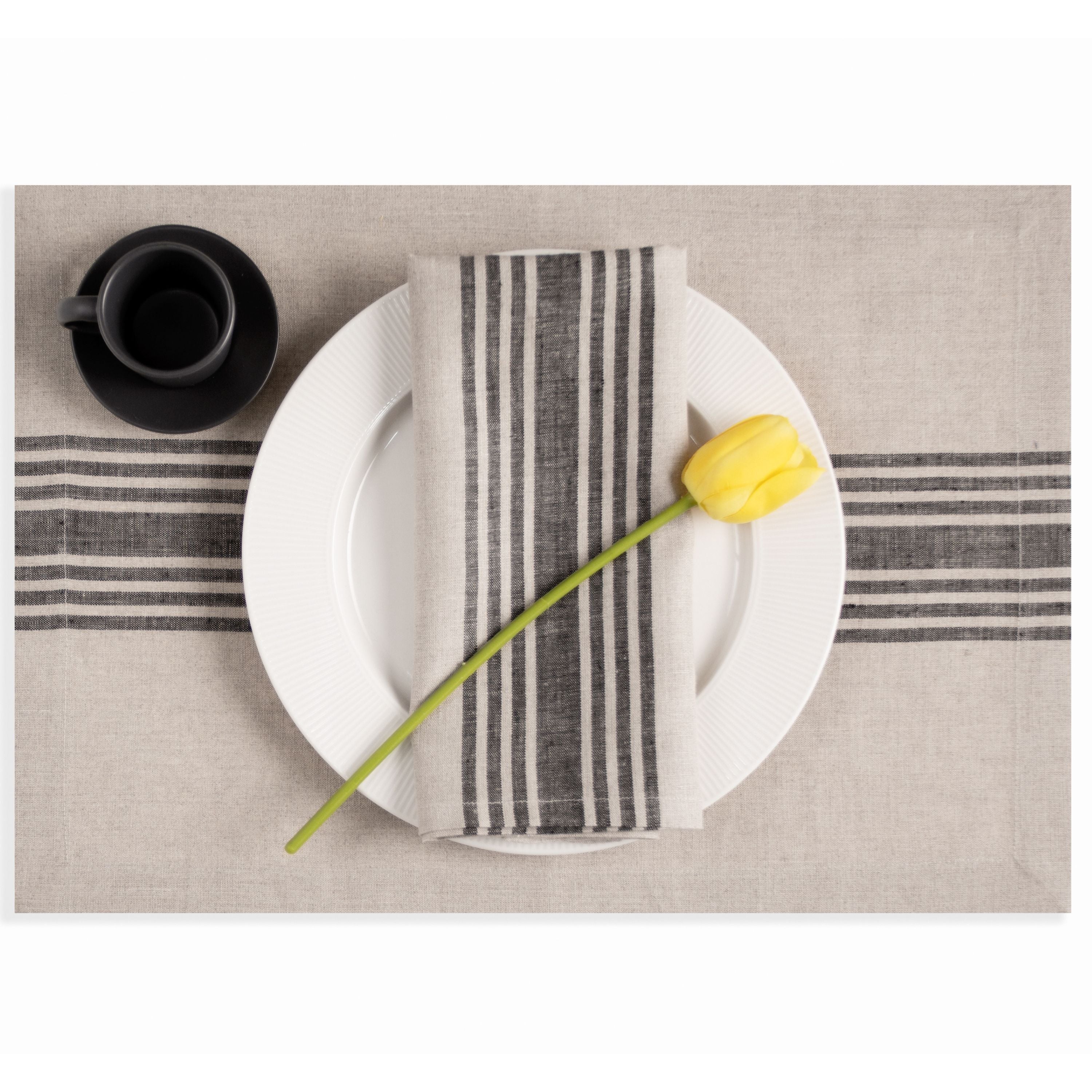 Natural and Black Linen Napkins, Farmhouse, 20 x 20 inch, 4 pcs