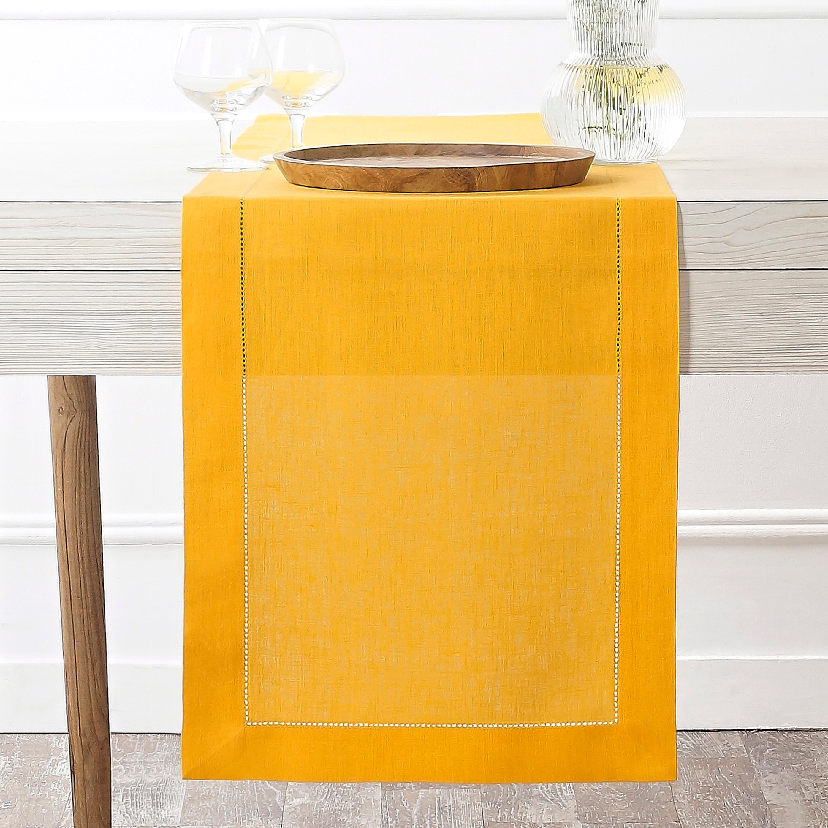 Sunflower Yellow Linen Table Runner, Hemstitch