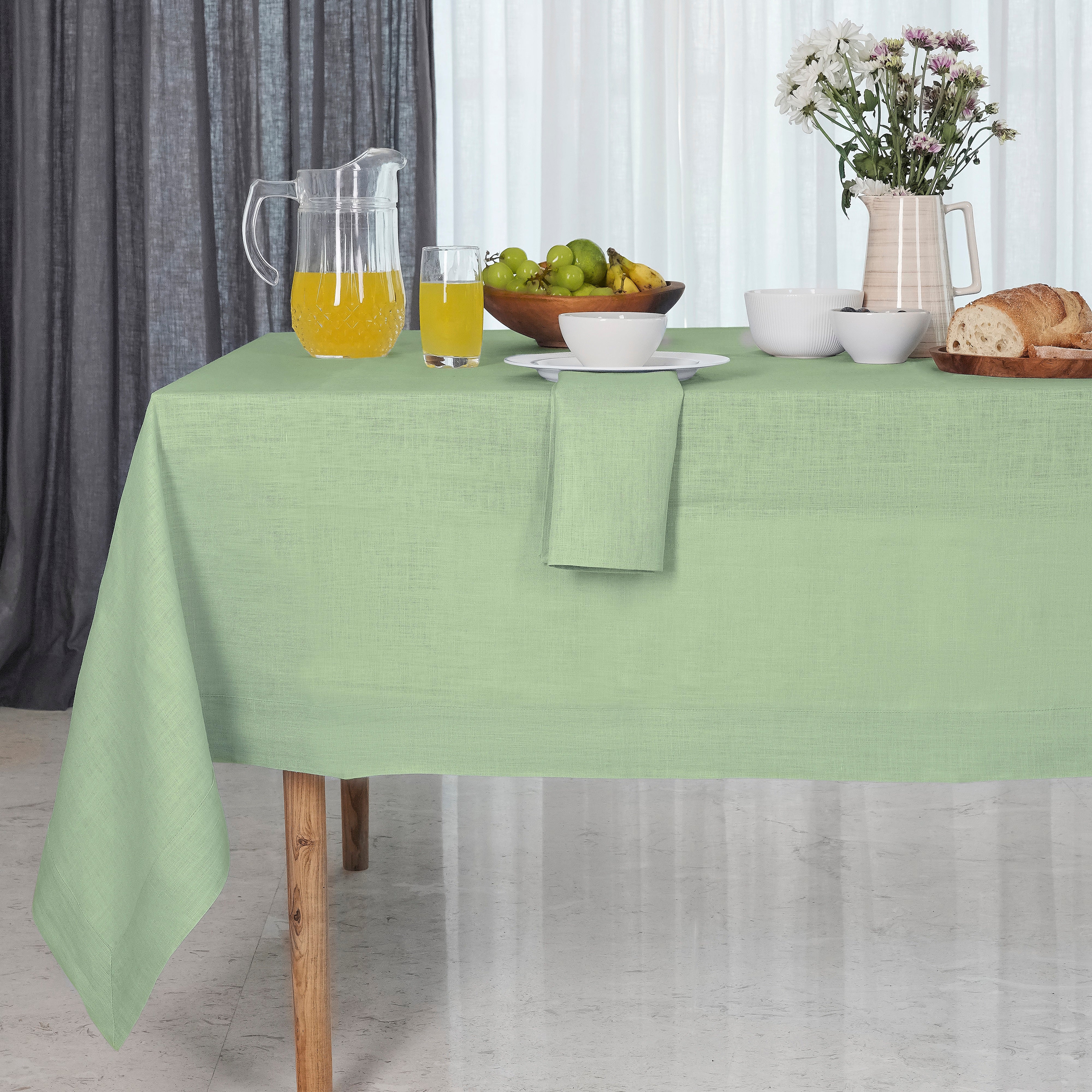 Sage Green Linen Tablecloth, Hemmed