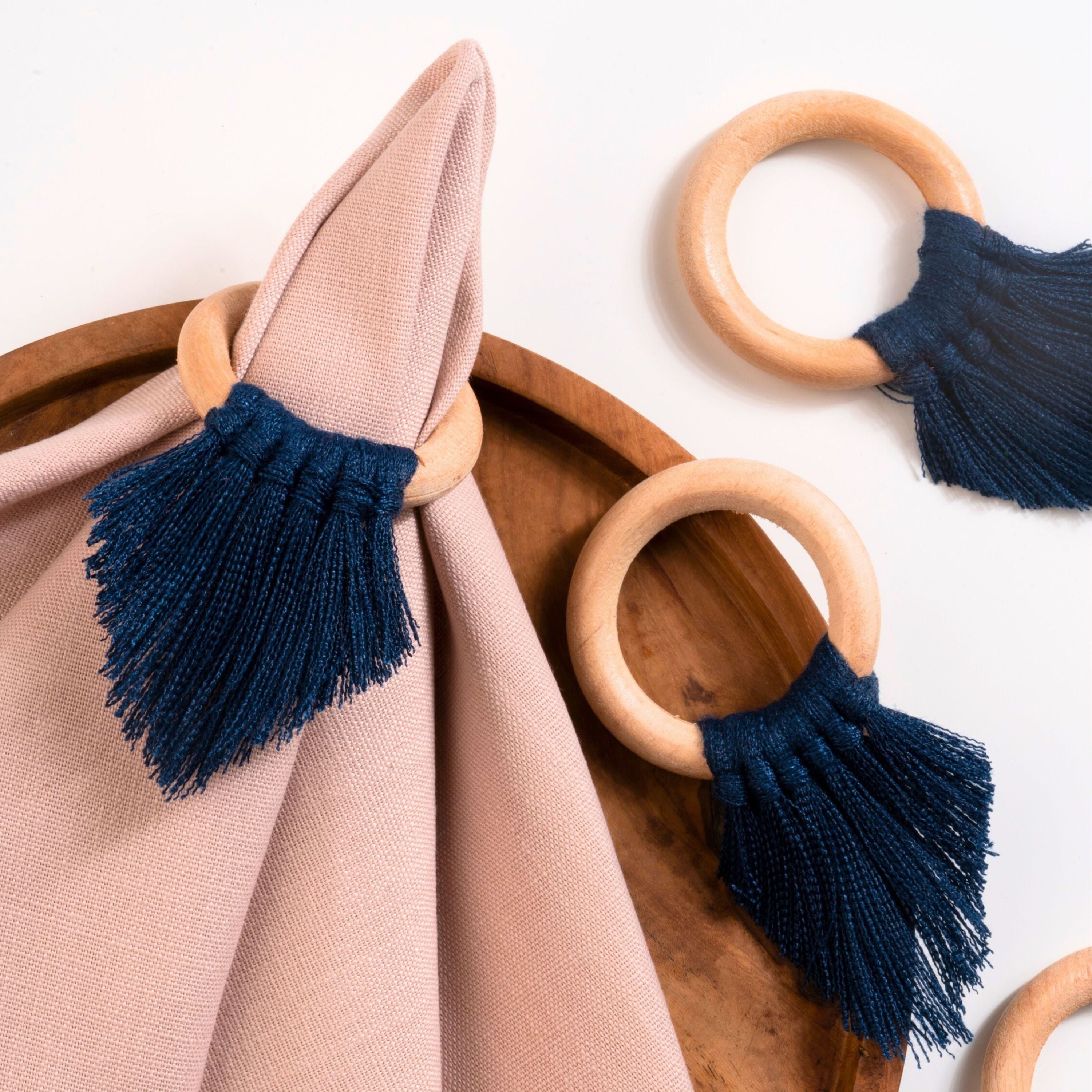 Navy Blue Napkin Rings With Fringe