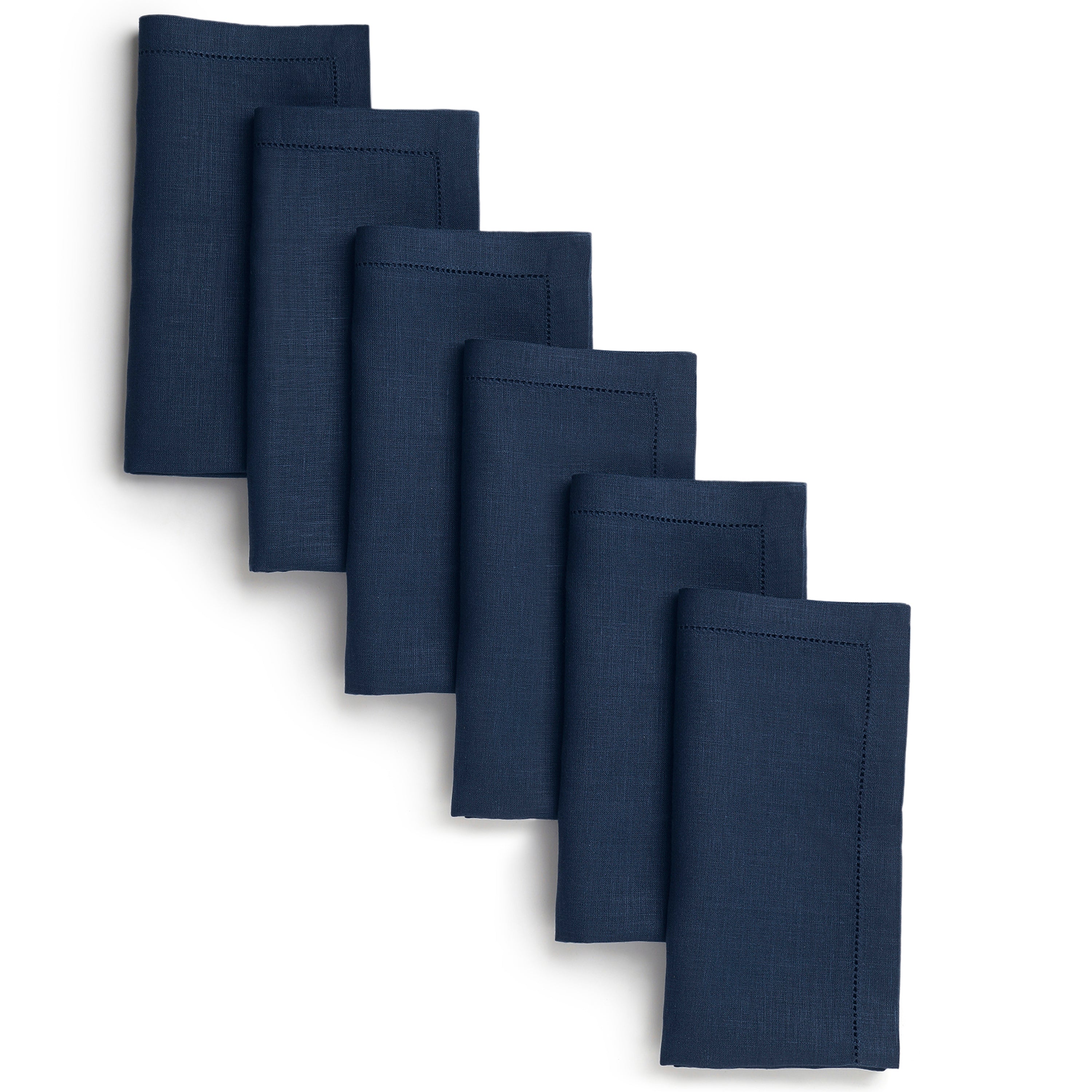 Navy Blue Linen Napkins, Hemstitch, 20 x 20 inch, 6 pcs