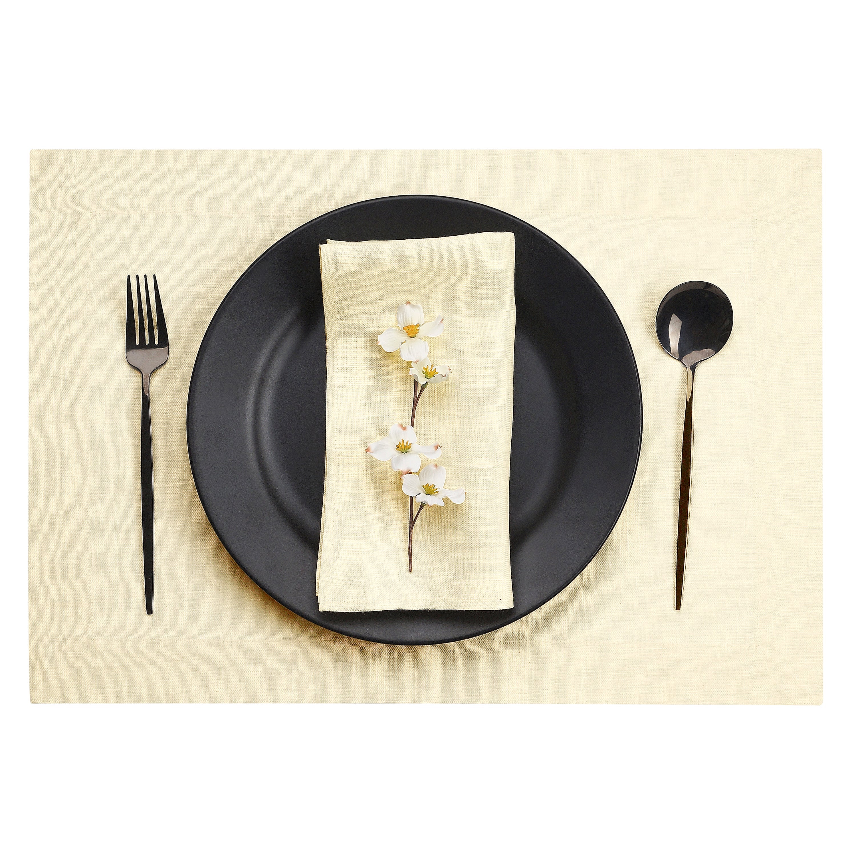 Cream Linen Placemats, Hemmed, 14 x 19 inch, 4 pcs