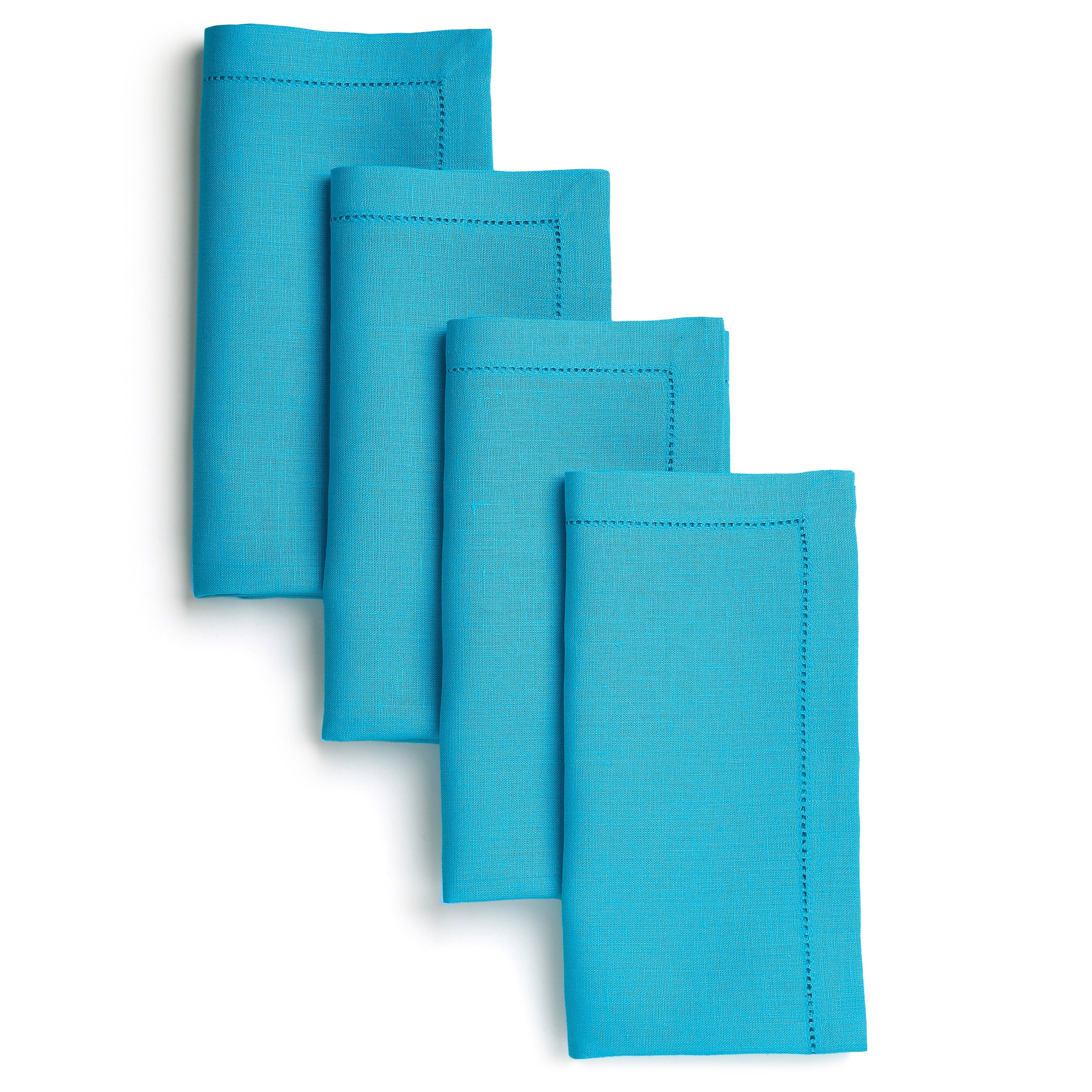 Cyan Blue Linen Napkins, Hemstitch, 20 x 20 inch, 4 pcs