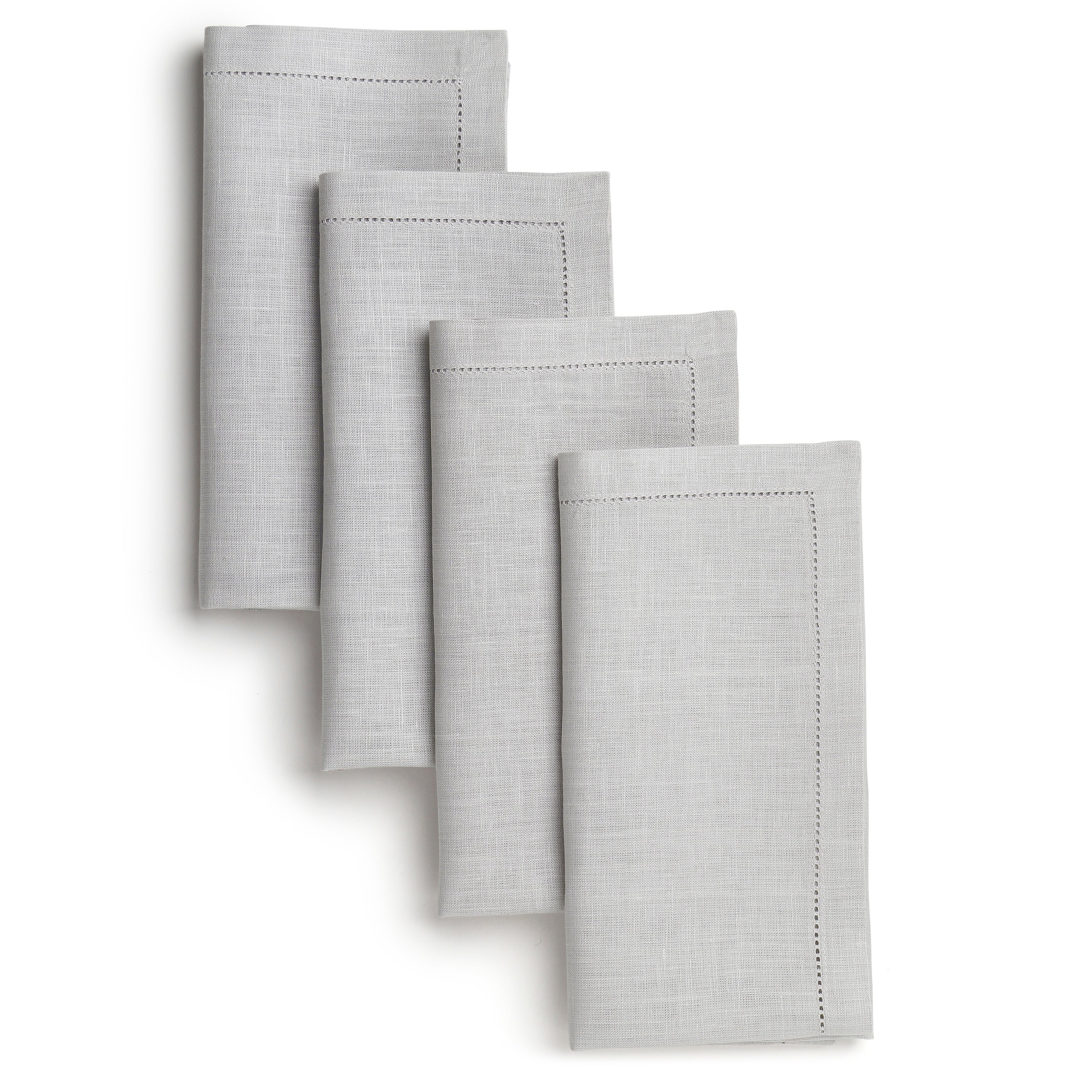 Silver Grey Linen Napkins, Hemstitch, 20 x 20 inch, 4 pcs