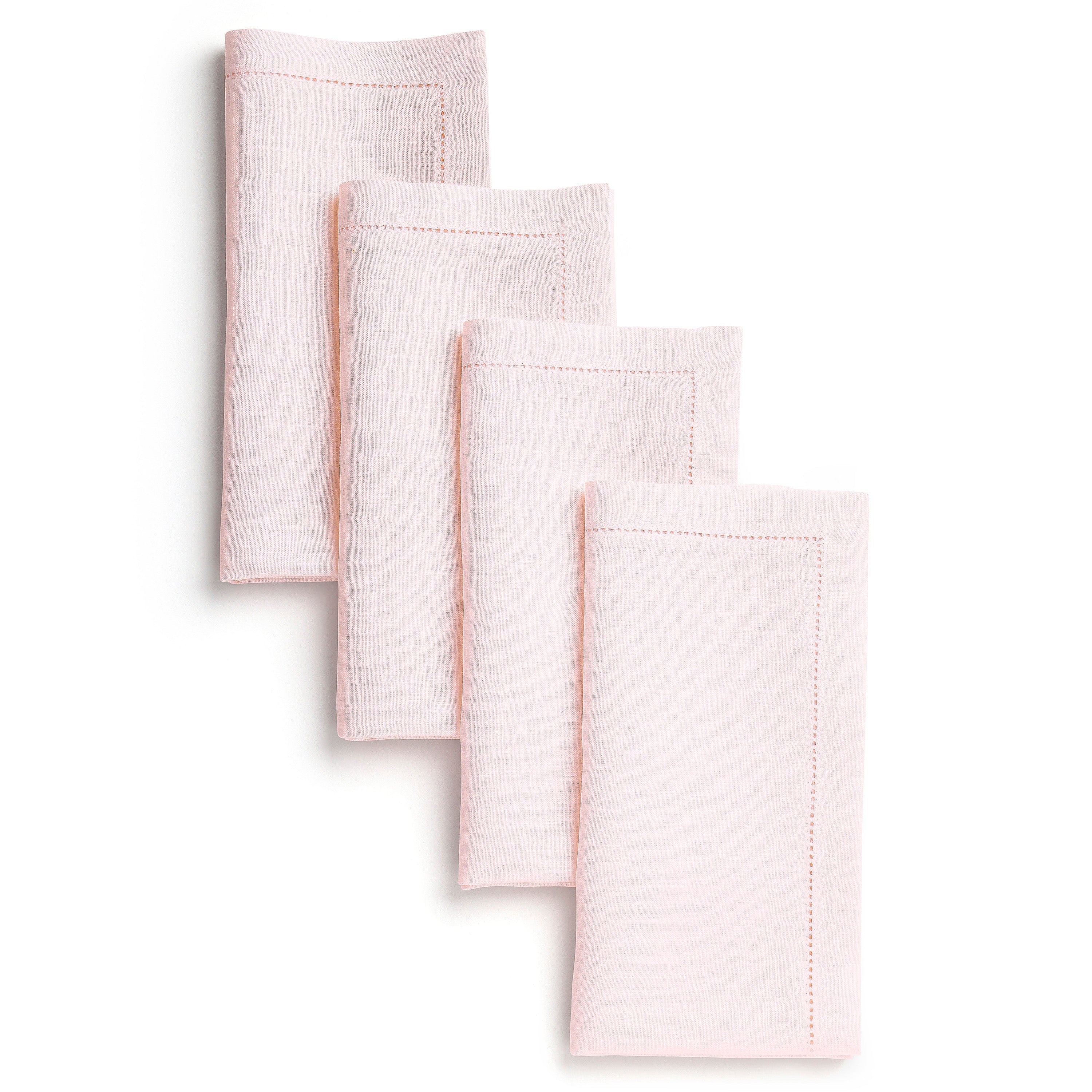 Pastel Pink Linen Napkins, Hemstitch, 20 x 20 inch, 4 pcs