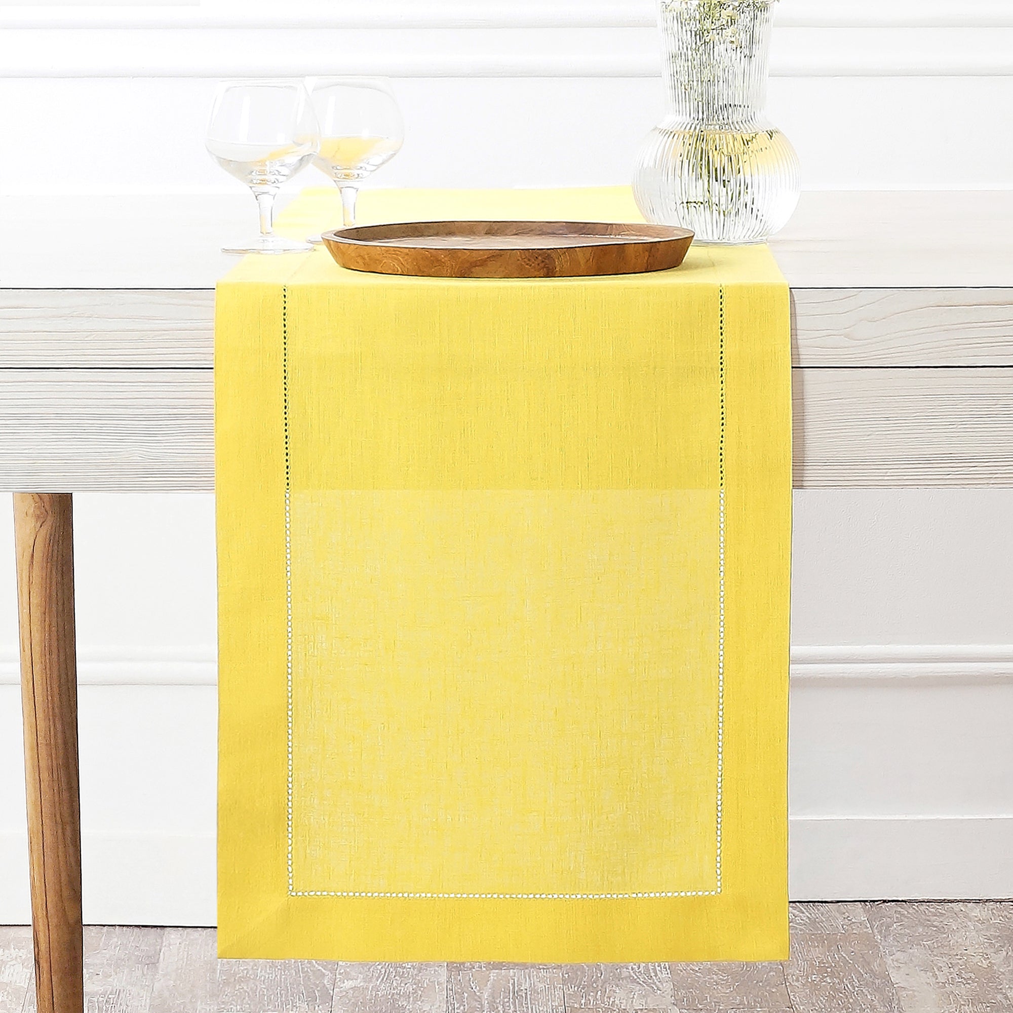 Lemon Yellow Linen Table Runner, Hemstitch