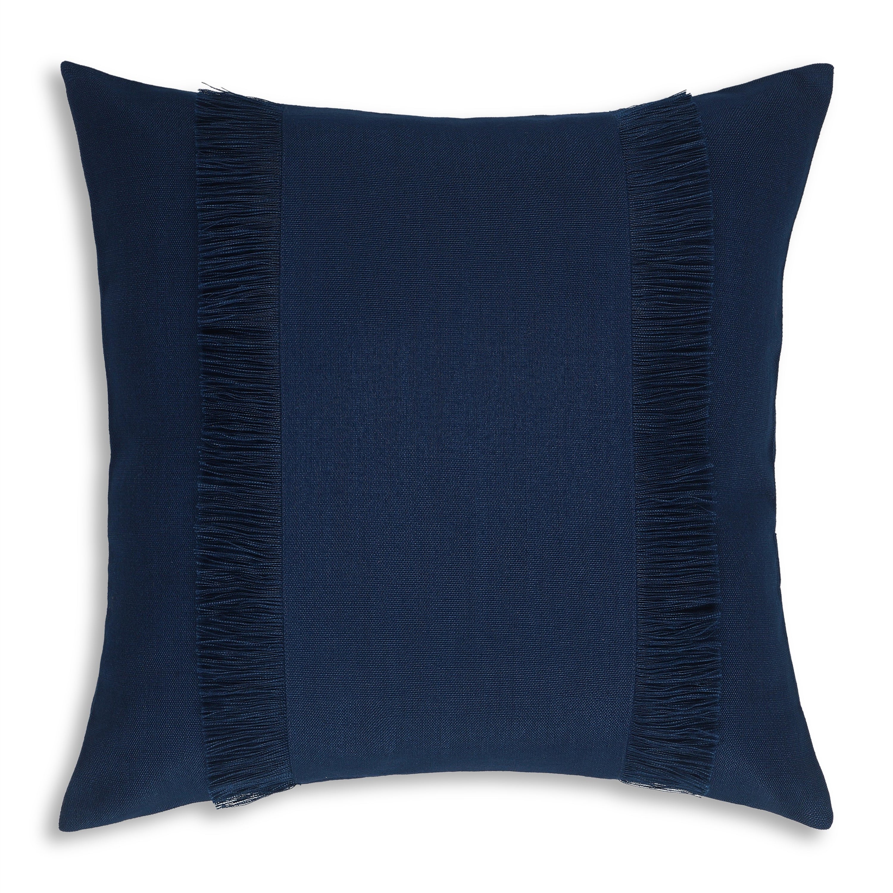 Bohemian Double Fringe Pillow Cover - Navy Blue