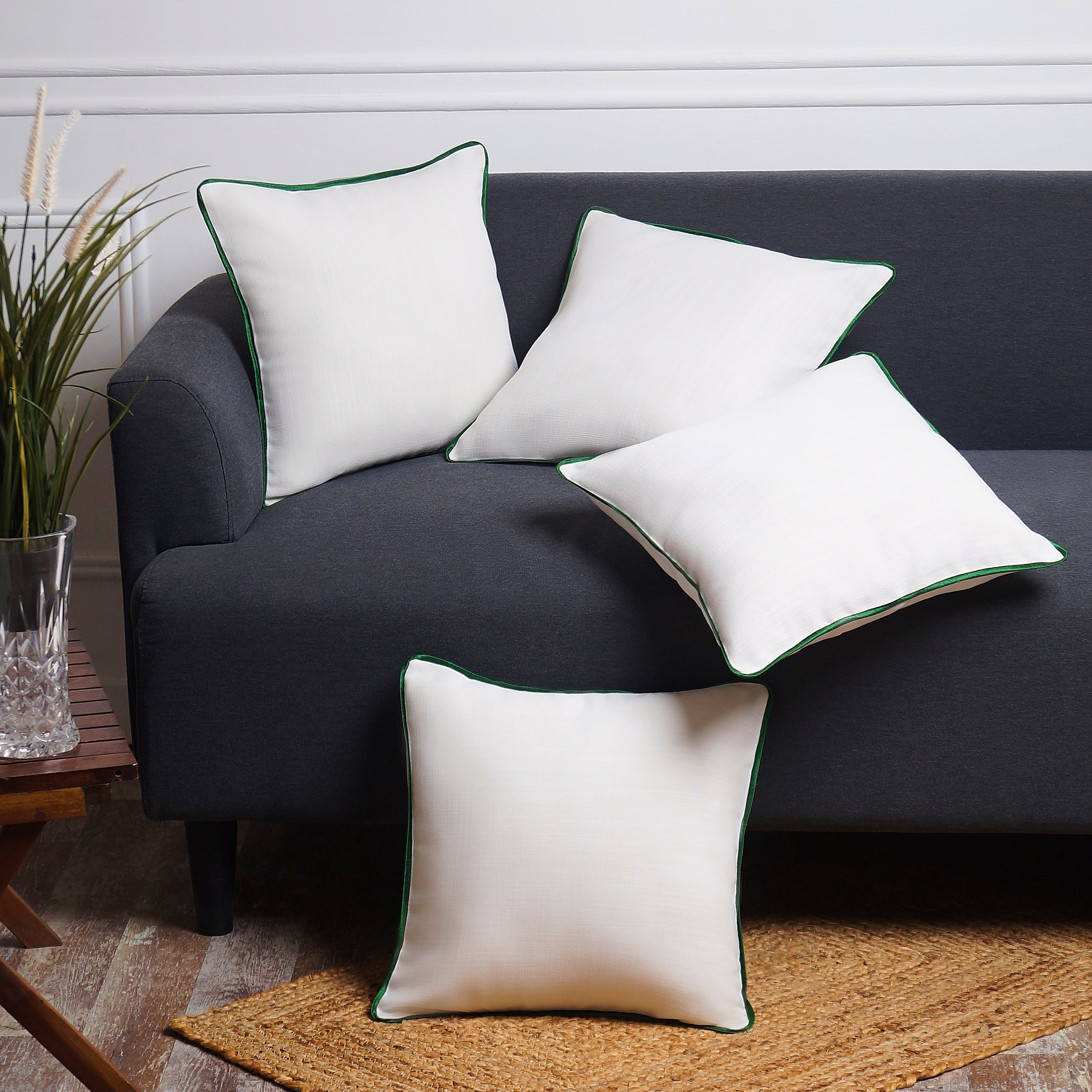 Marrow Edge Pillow Cover - White and Emerald Green