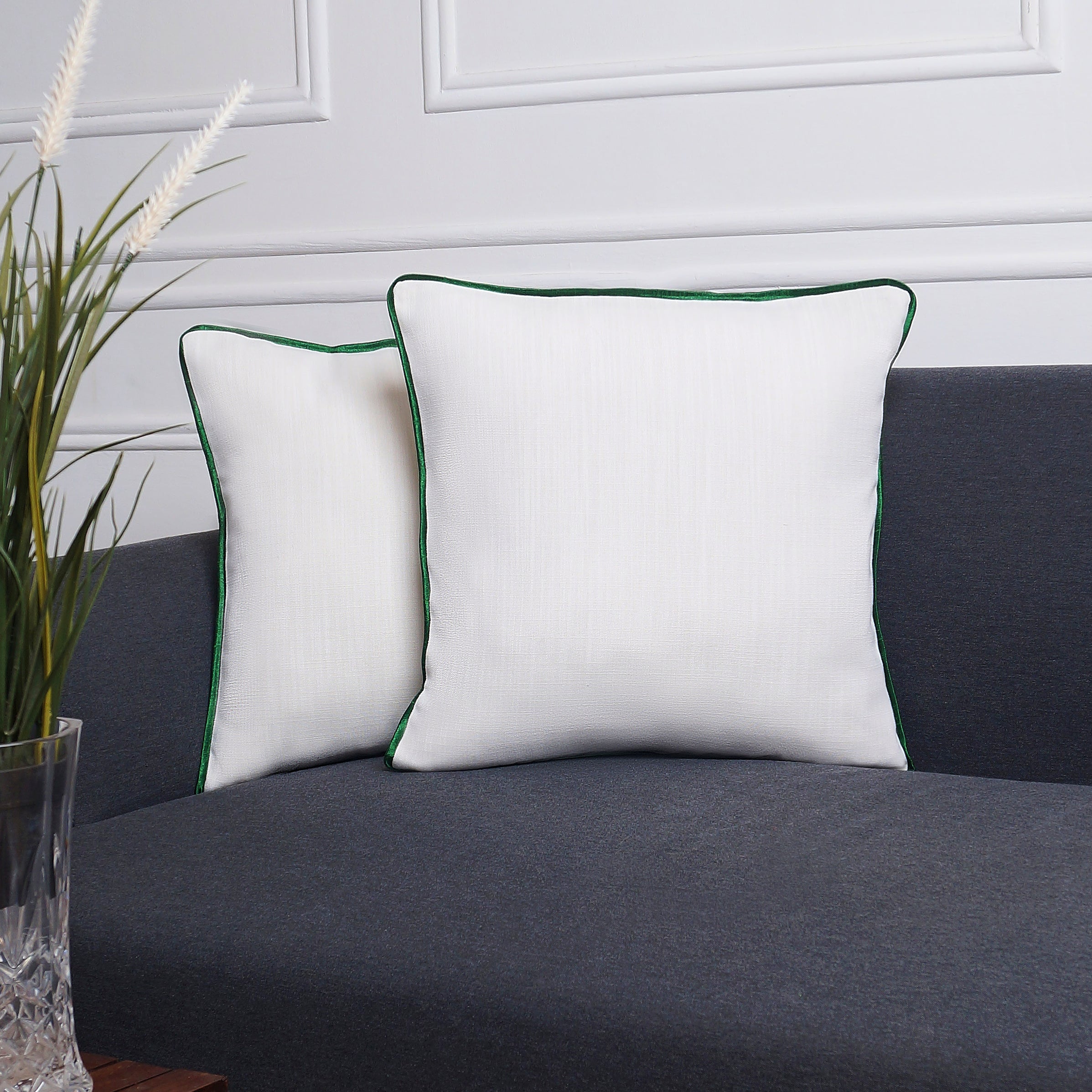 Marrow Edge Pillow Cover - White and Emerald Green