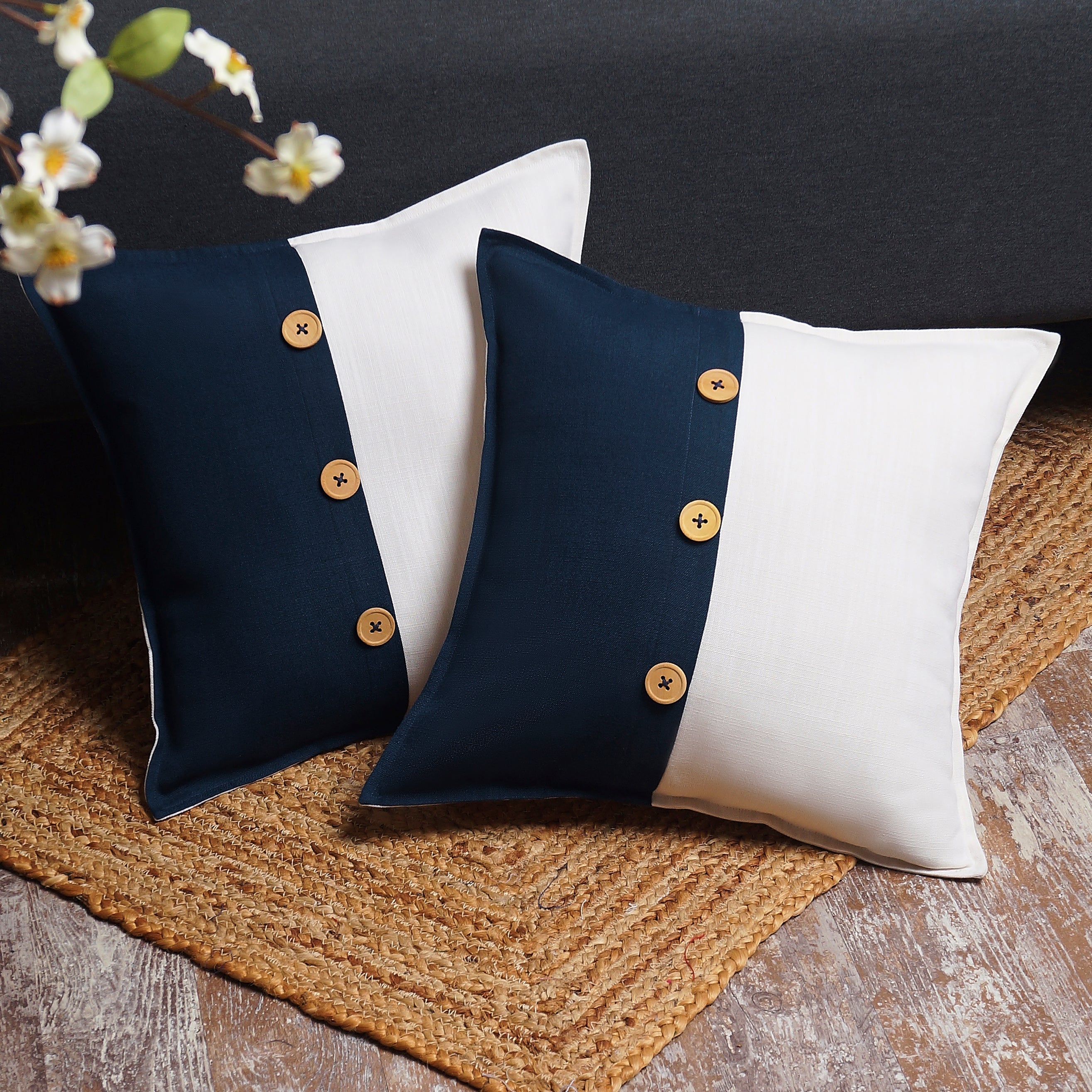 Yin Yang Pillow Cover - White and Navy Blue