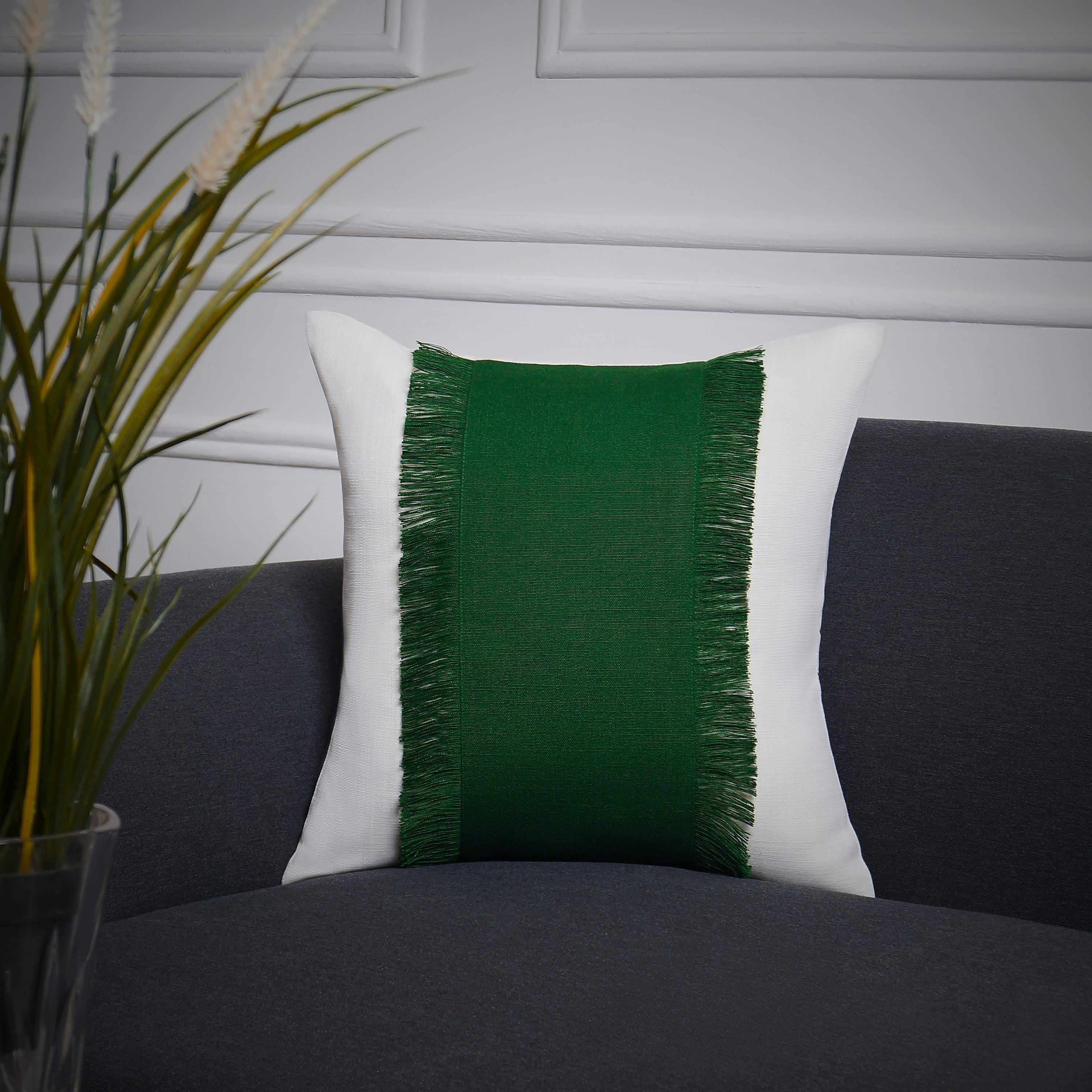 Bohemian Pillow Cover - White and Eden Green