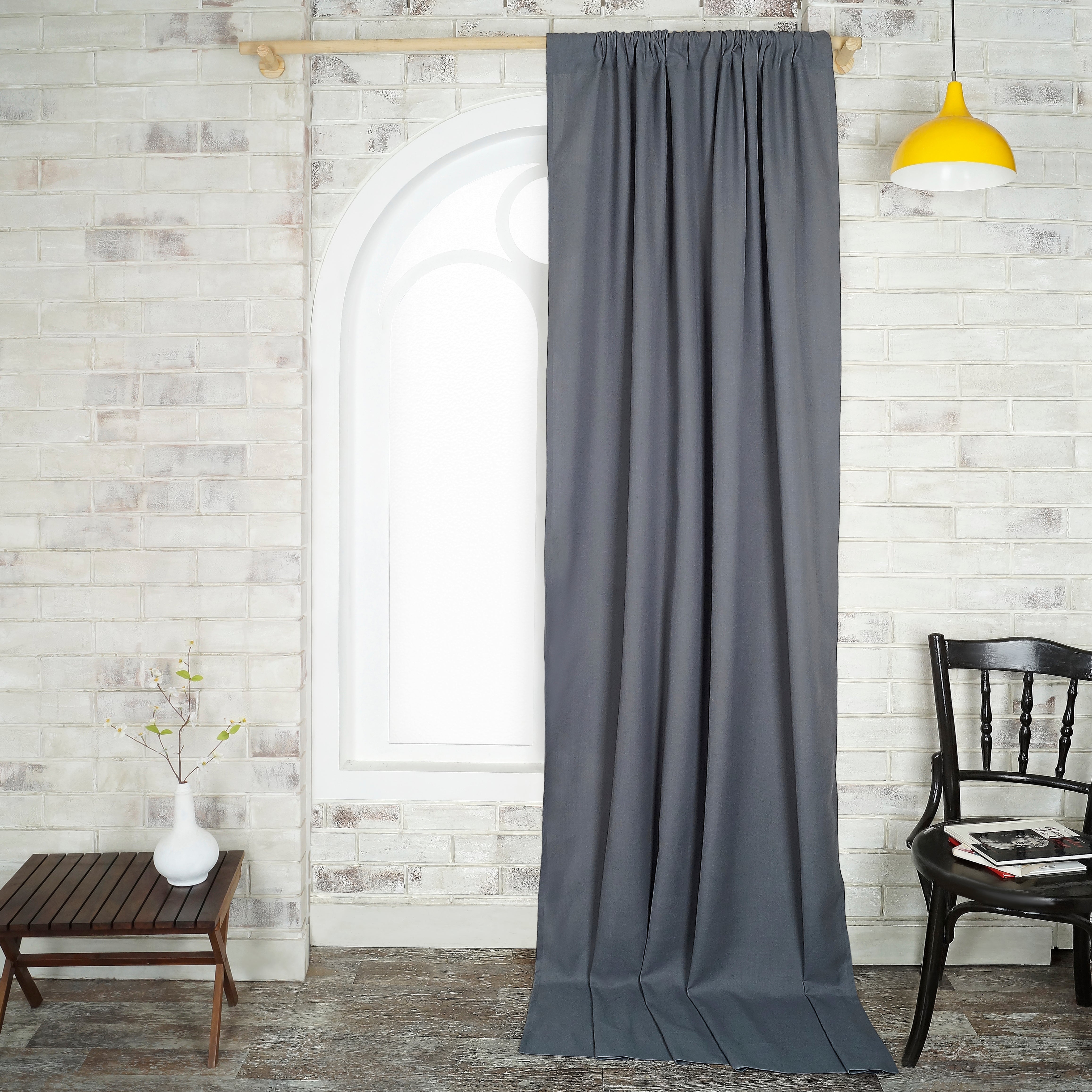 Charcoal Grey Faux Linen Curtain - 