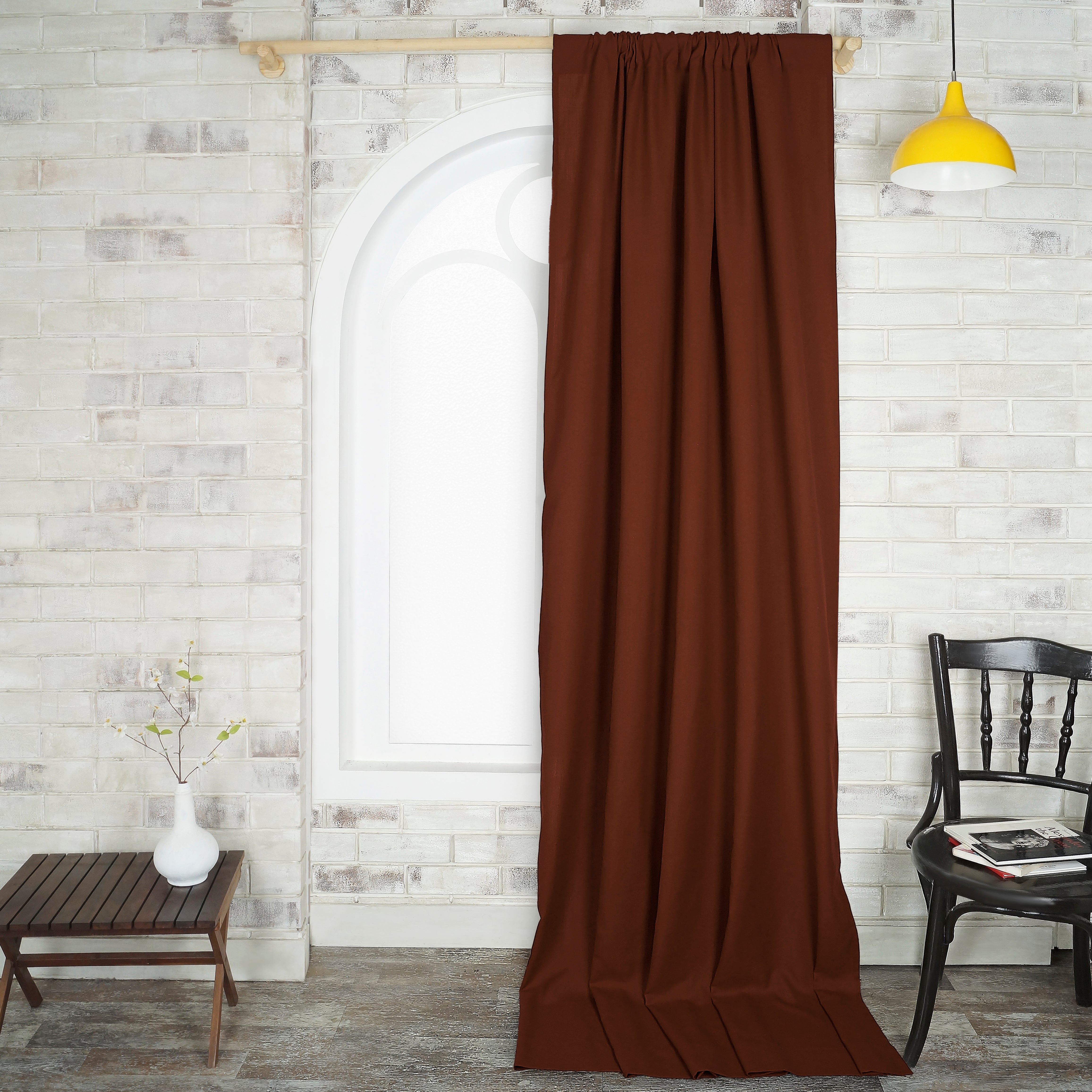 Brown Faux Linen Curtain - 