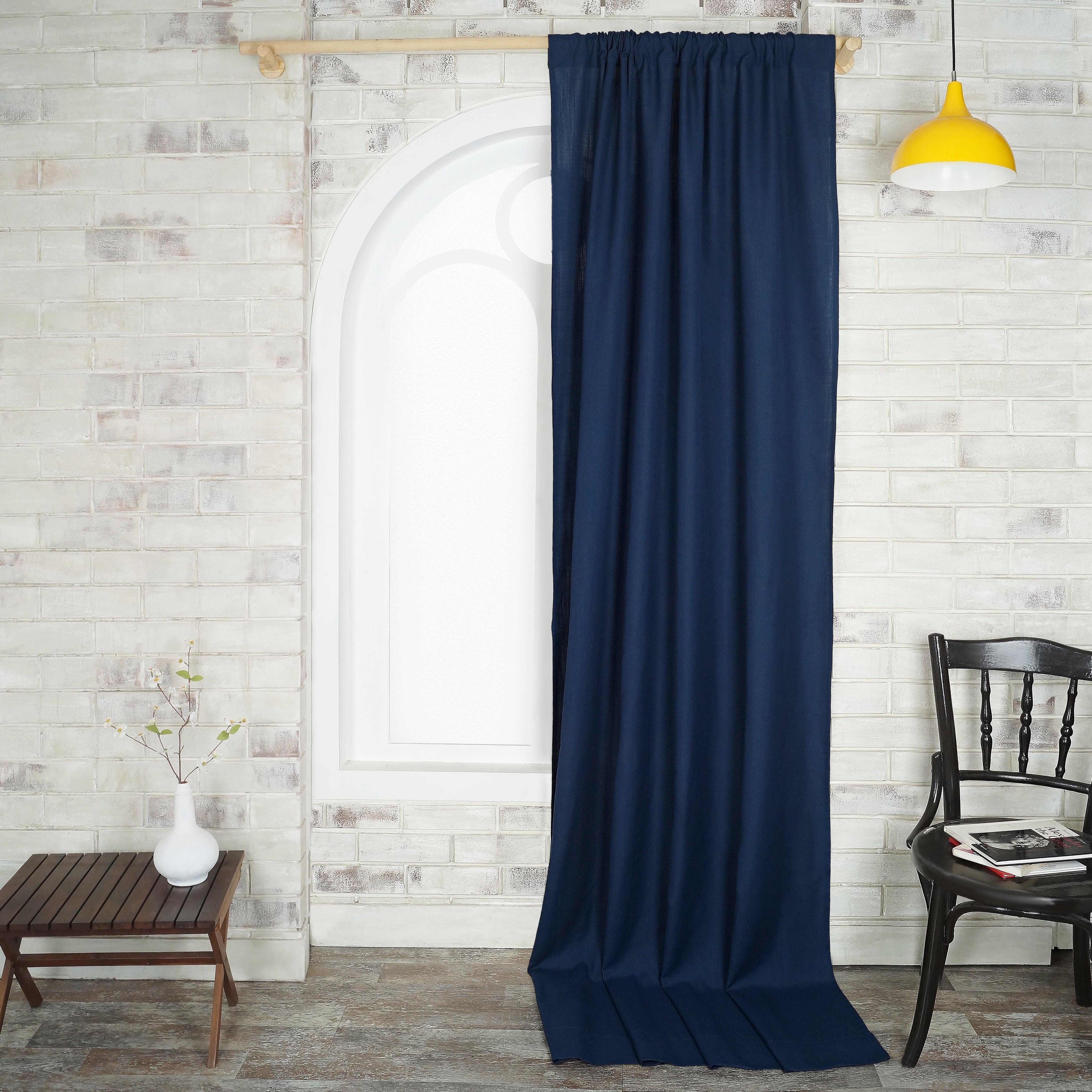 Navy Blue Faux Linen Curtain