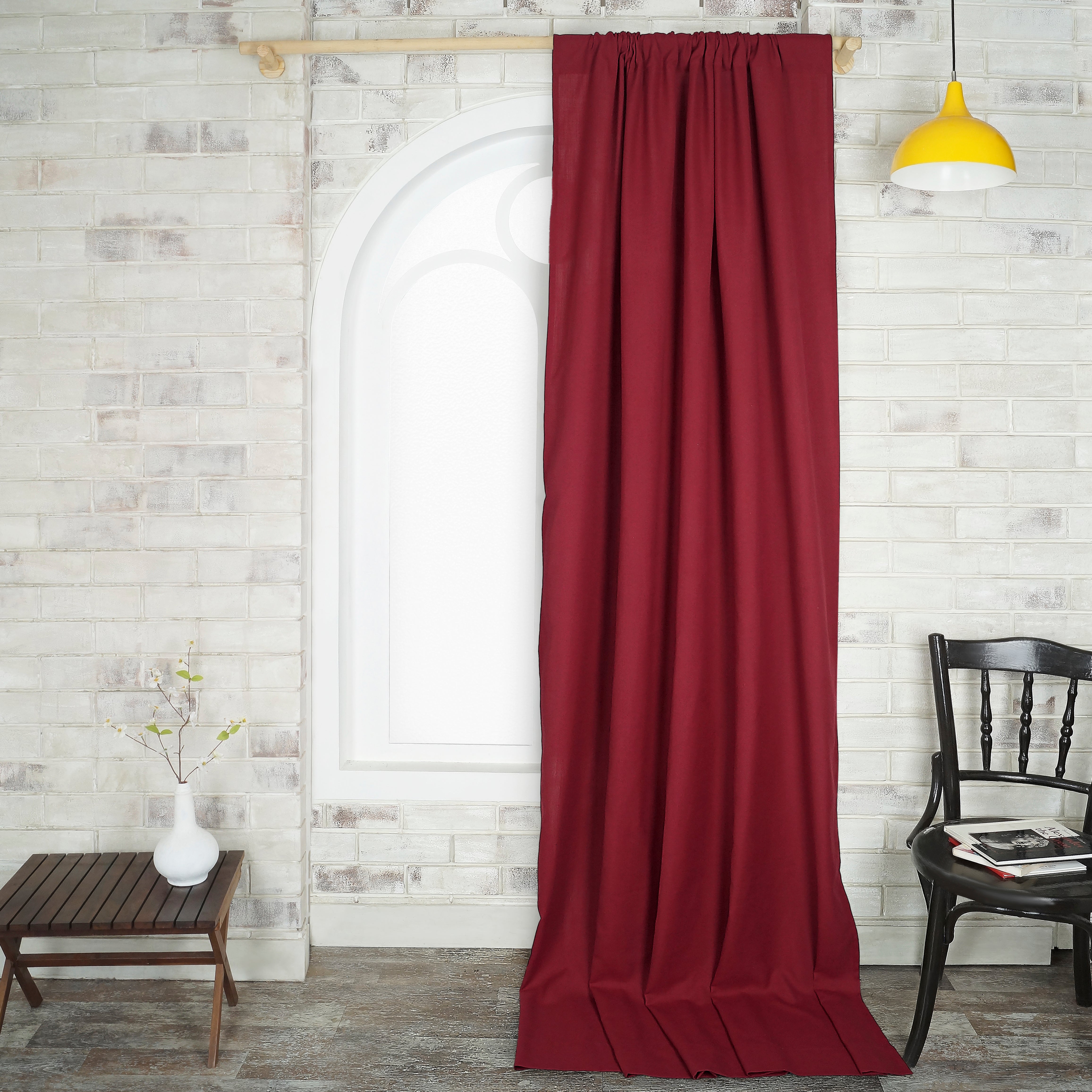 Red Faux Linen Curtain - 