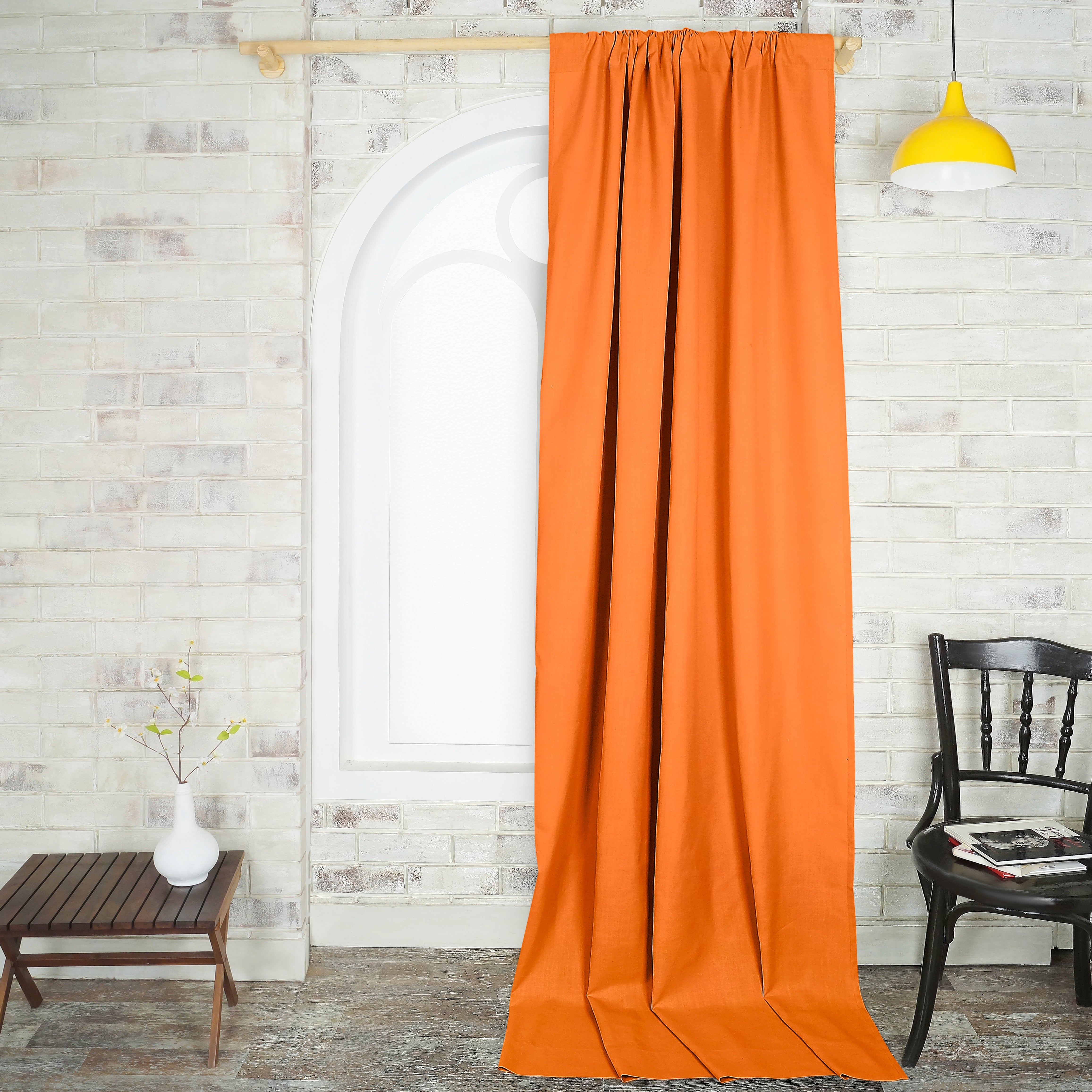 Orange Faux Linen Curtain - 