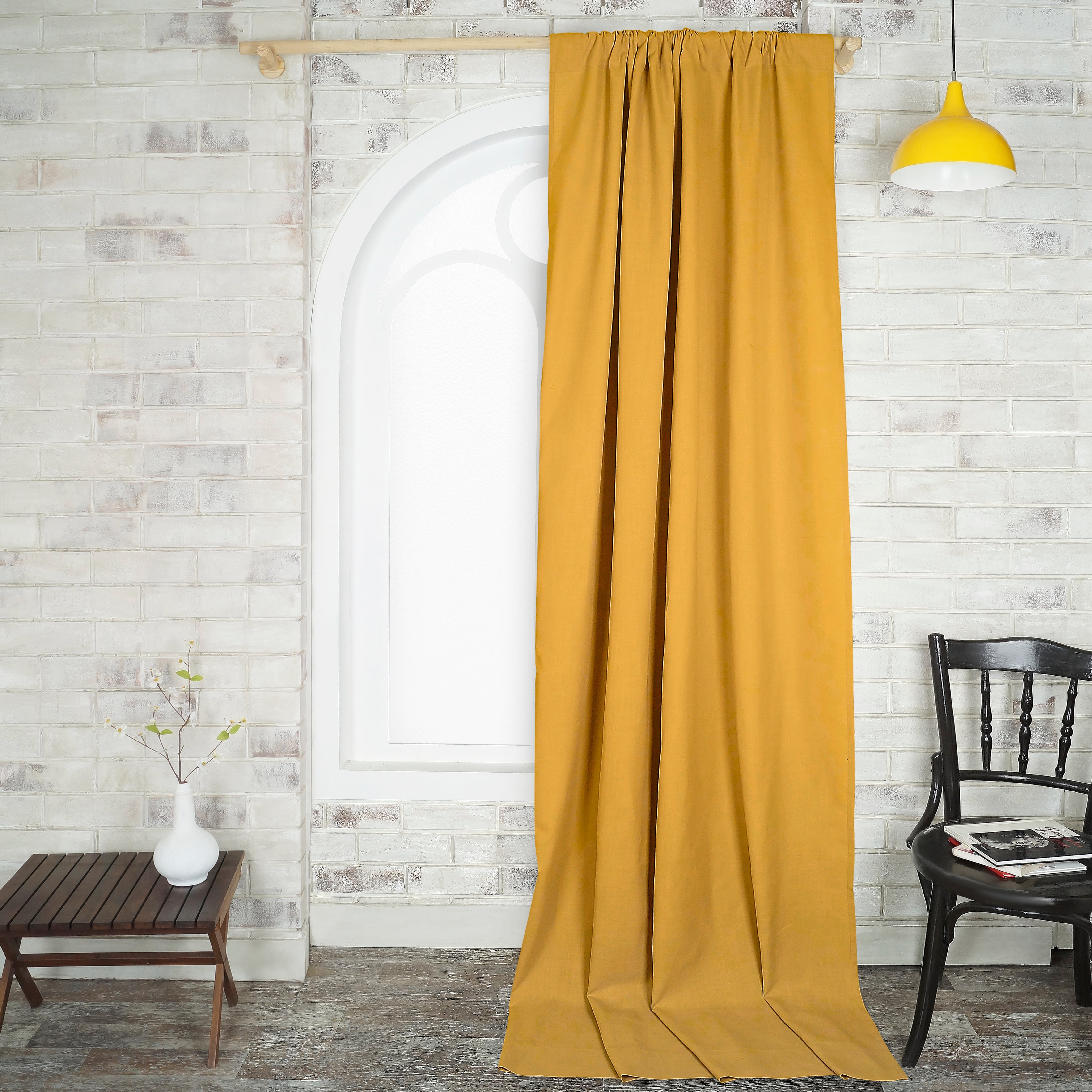 Mustard Faux Linen Curtain - 