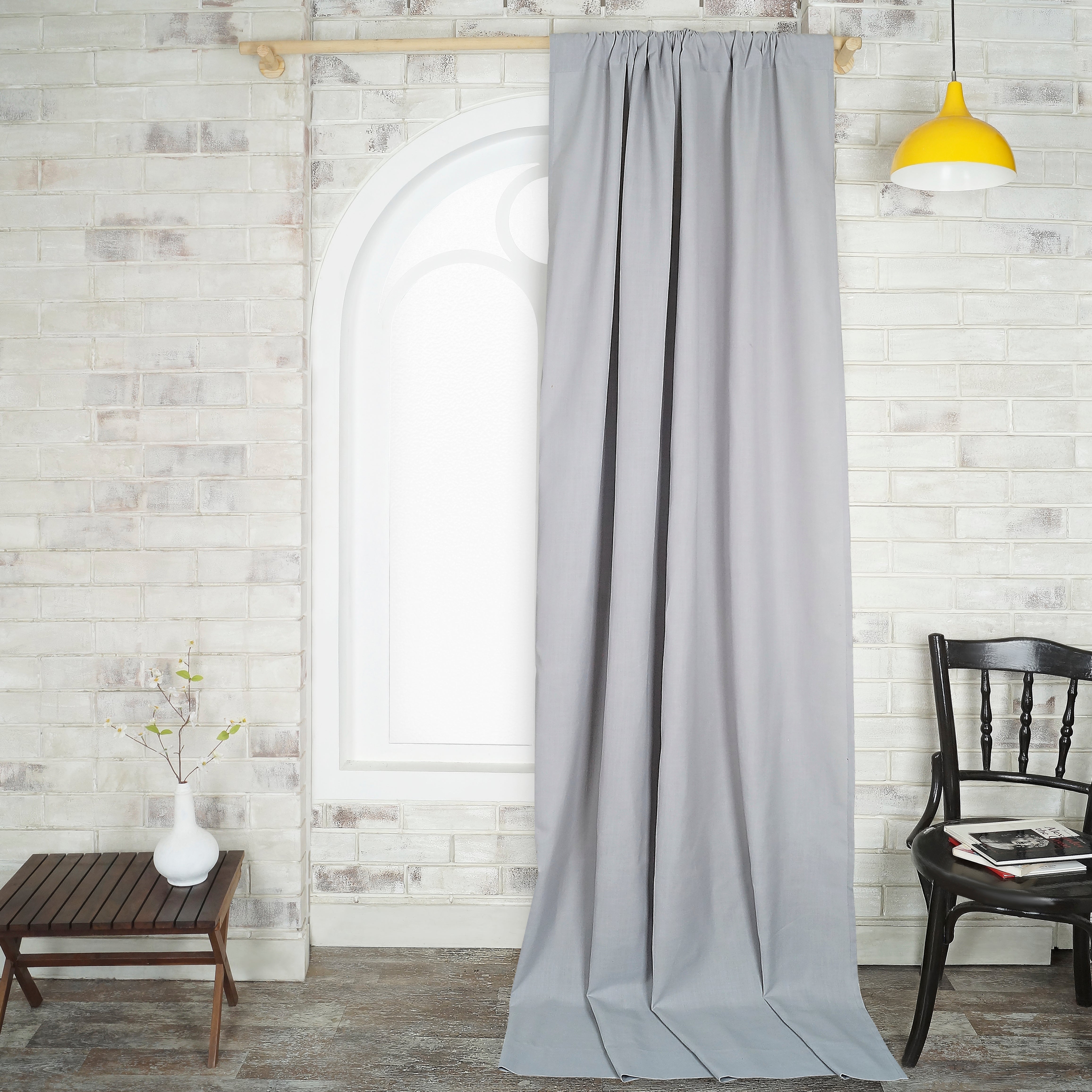 Light Grey Faux Linen Curtain - 