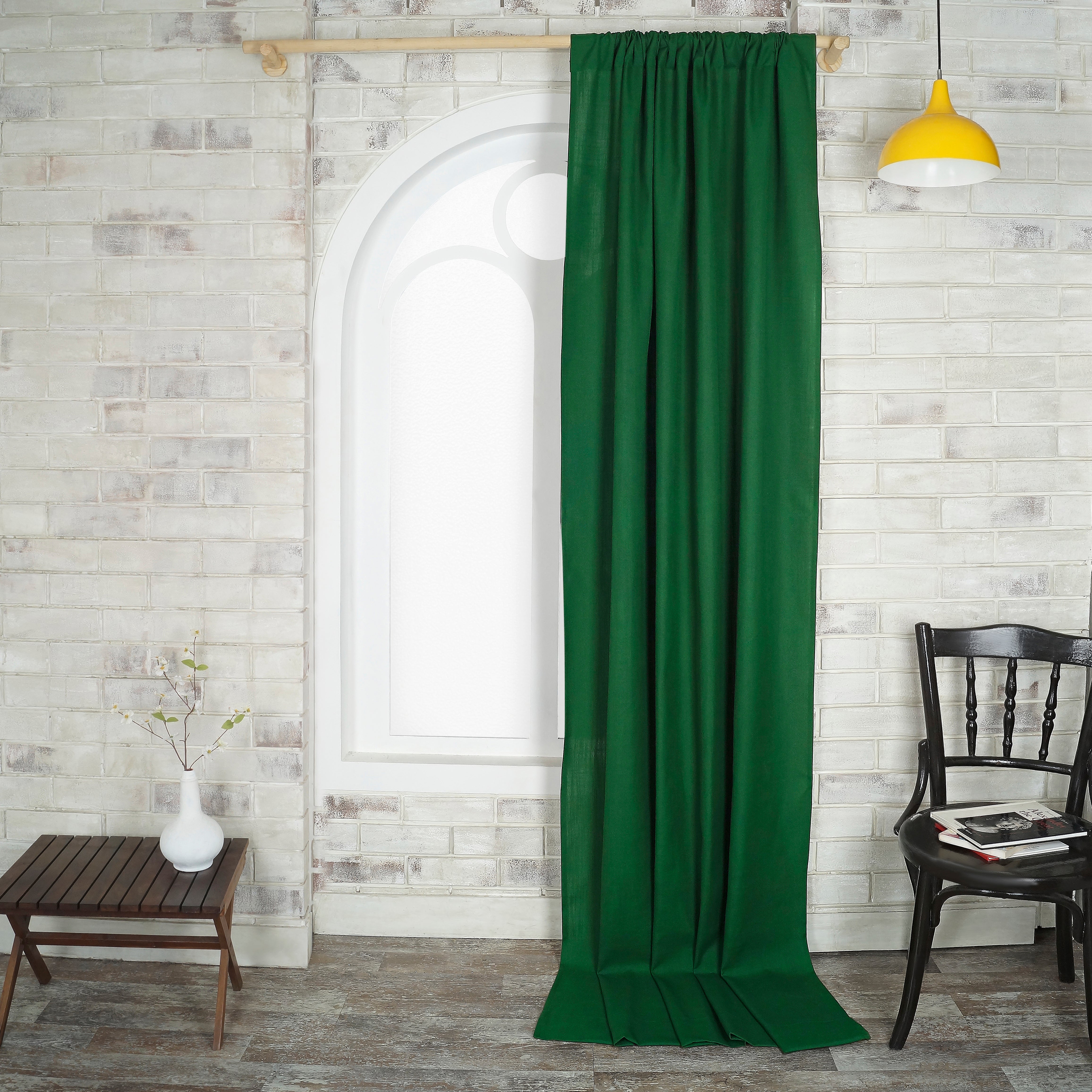 Eden Green Faux Linen Curtain - 