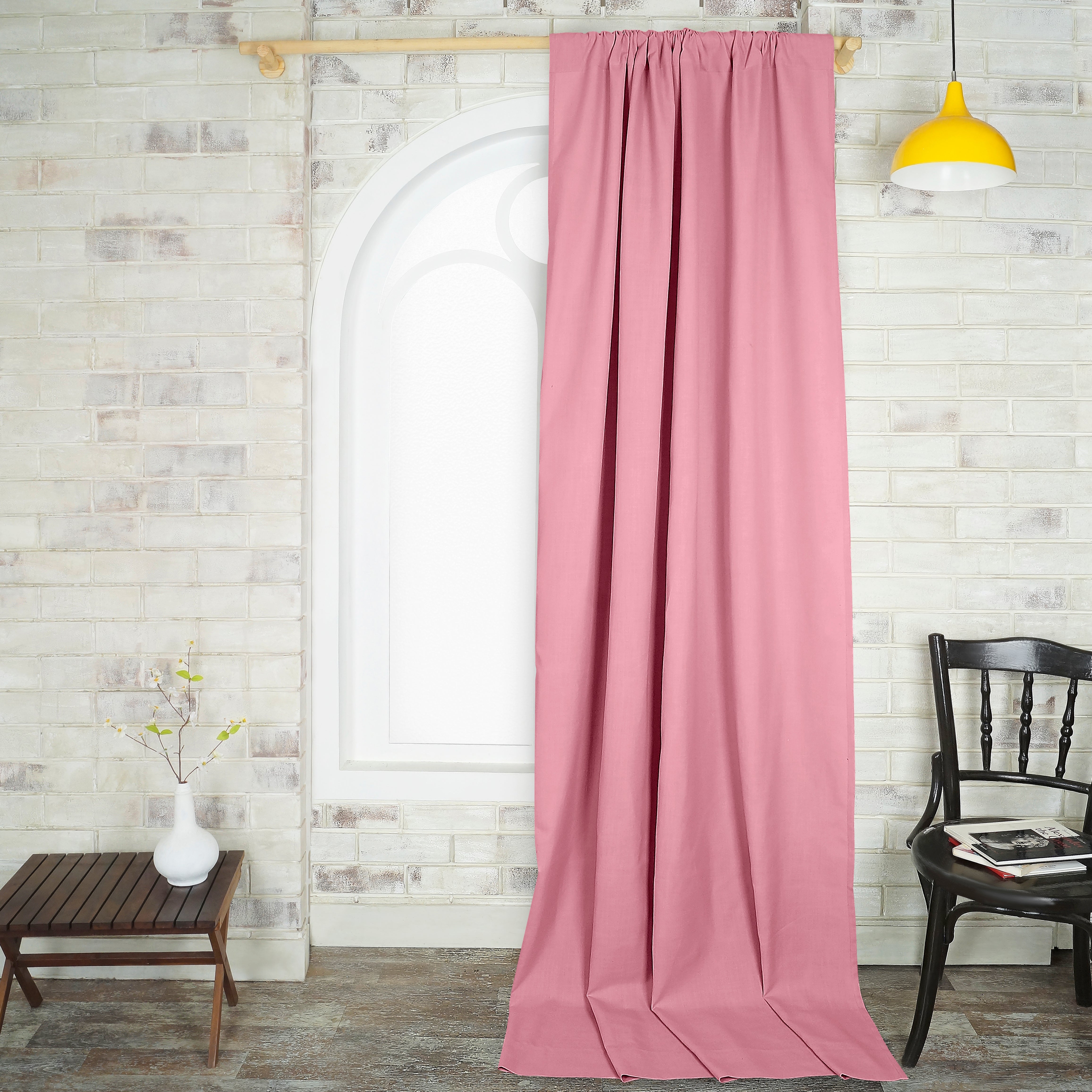 Dusty Pink Faux Linen Curtain - 