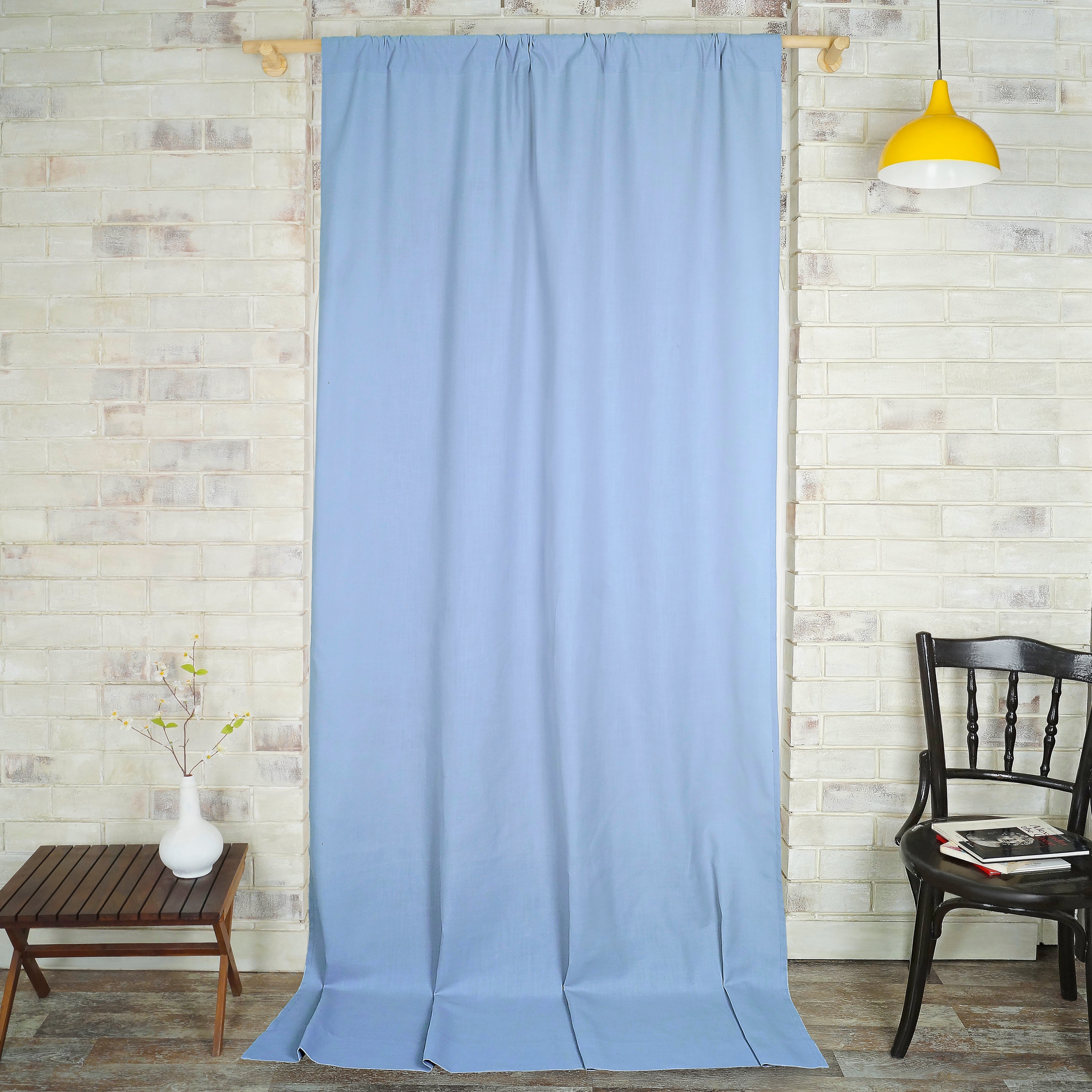 Light Blue Faux Linen Curtain