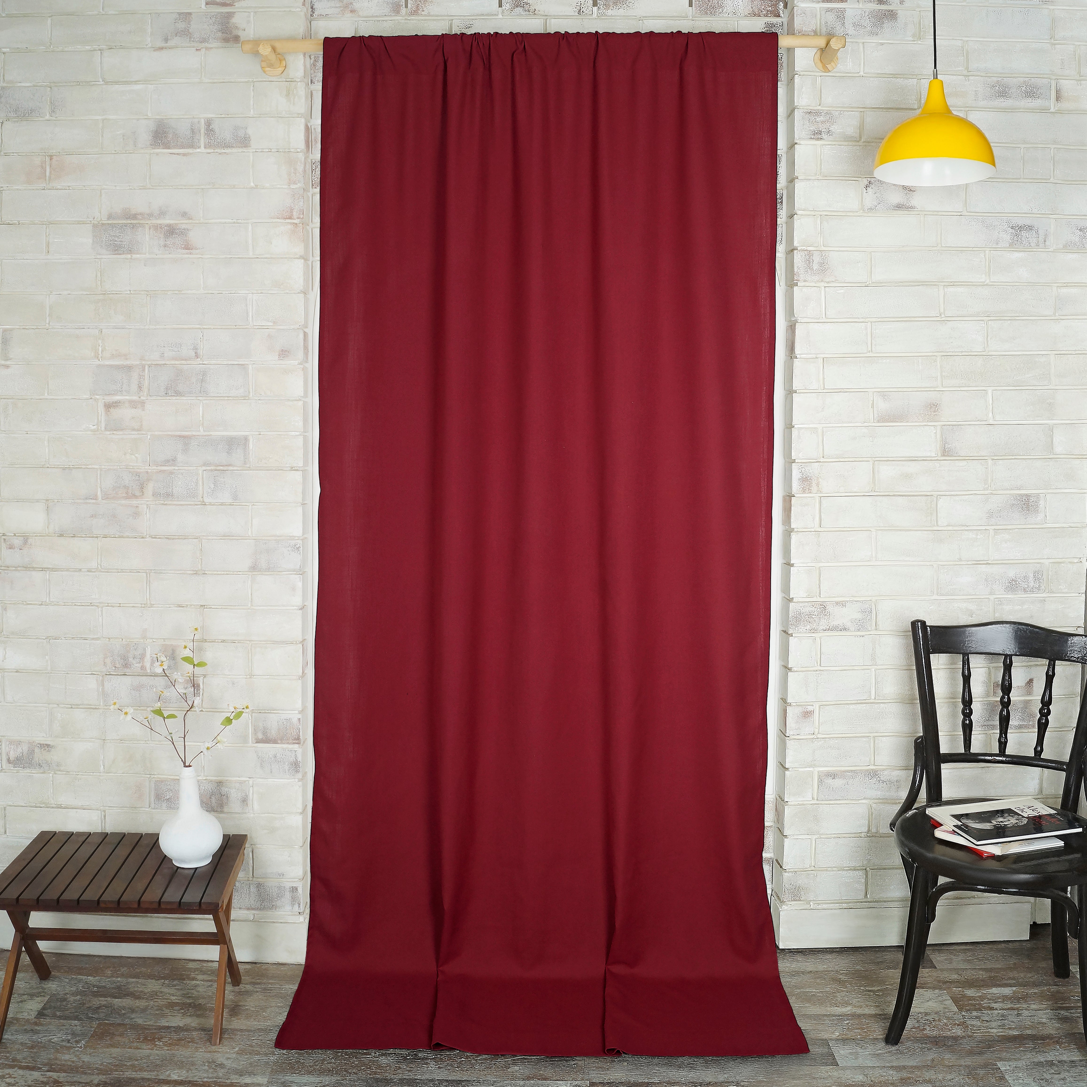 Red Faux Linen Curtain