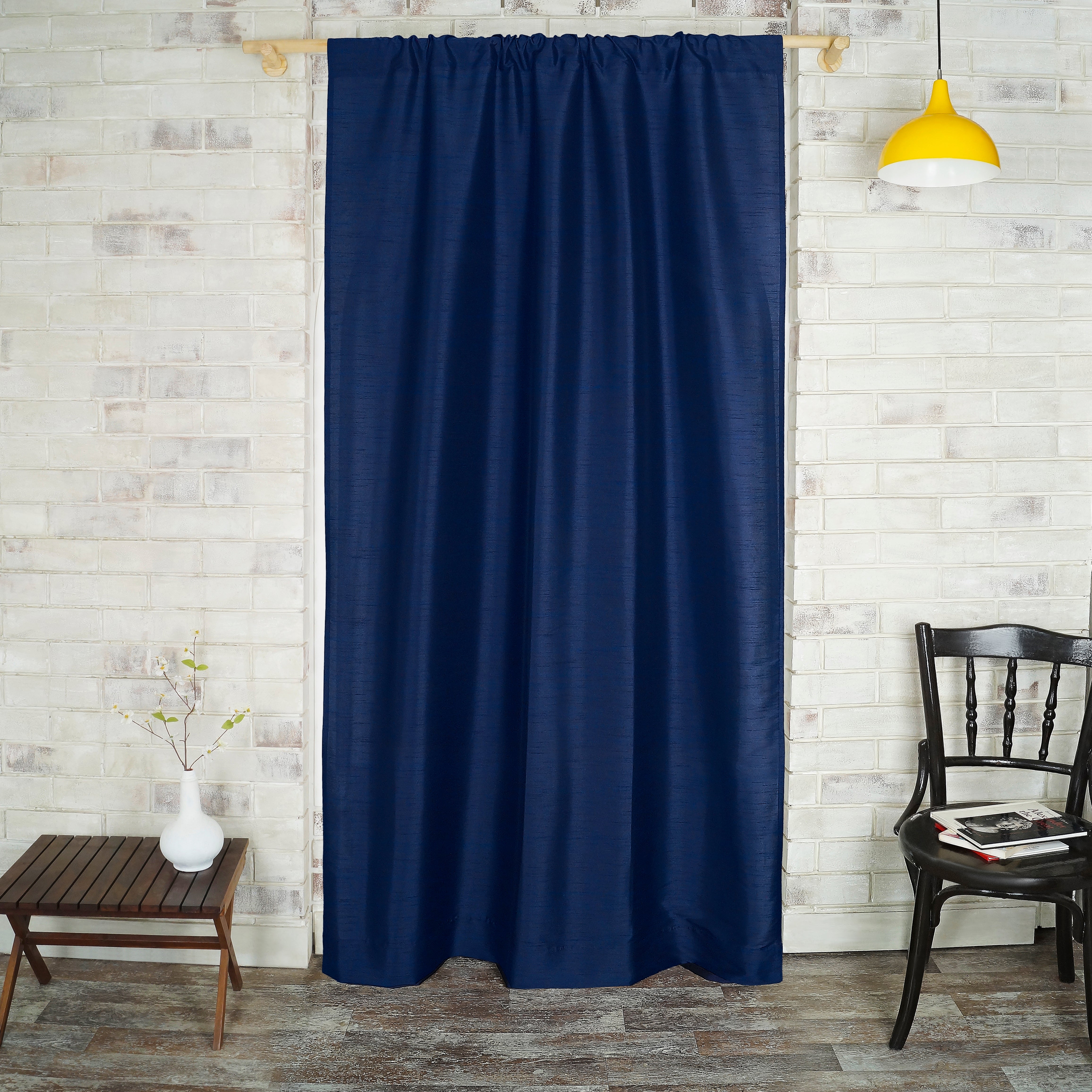 Navy Blue Vegan Silk Curtain