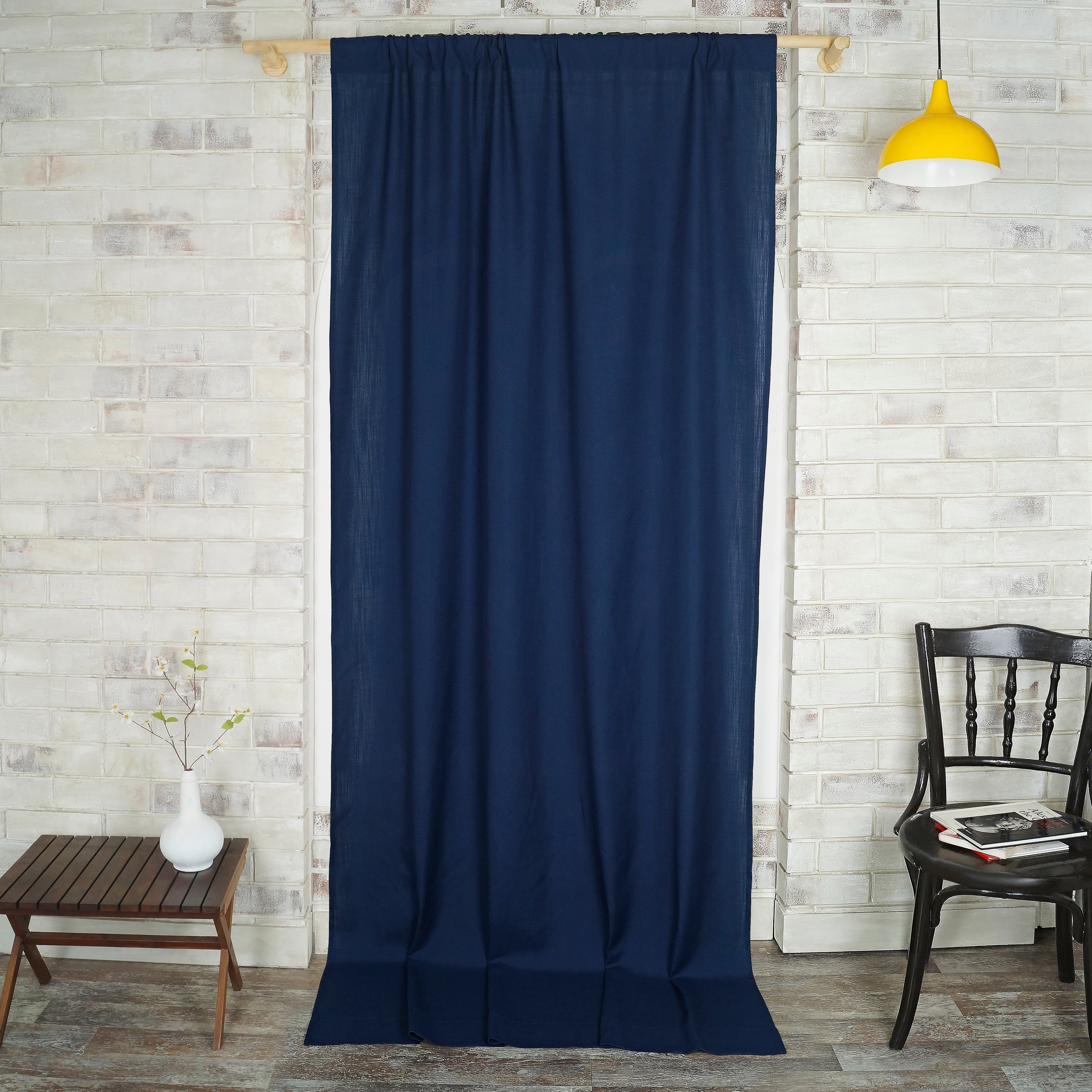 Navy Blue Faux Linen Curtain