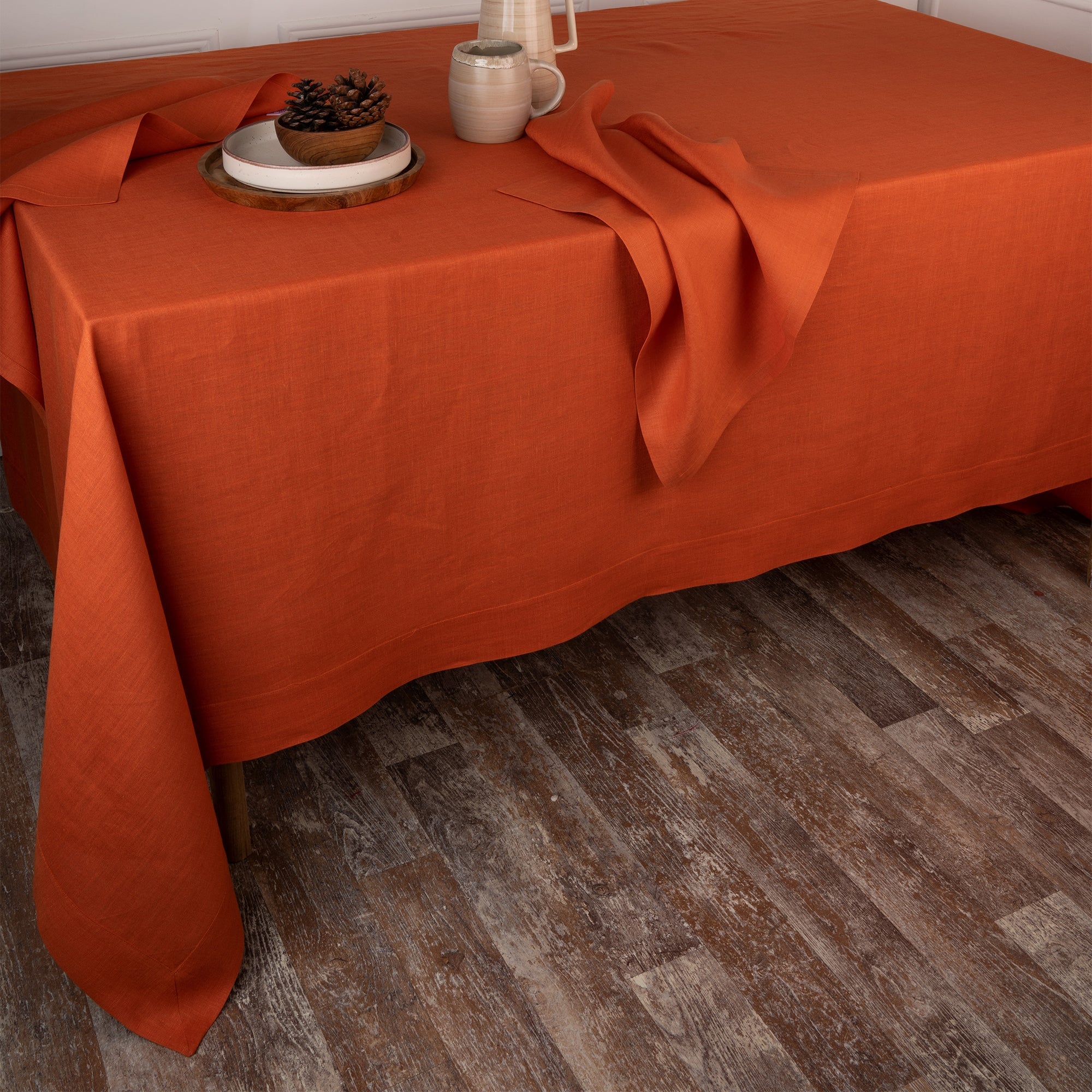 Rust Linen Tablecloth, Hemmed