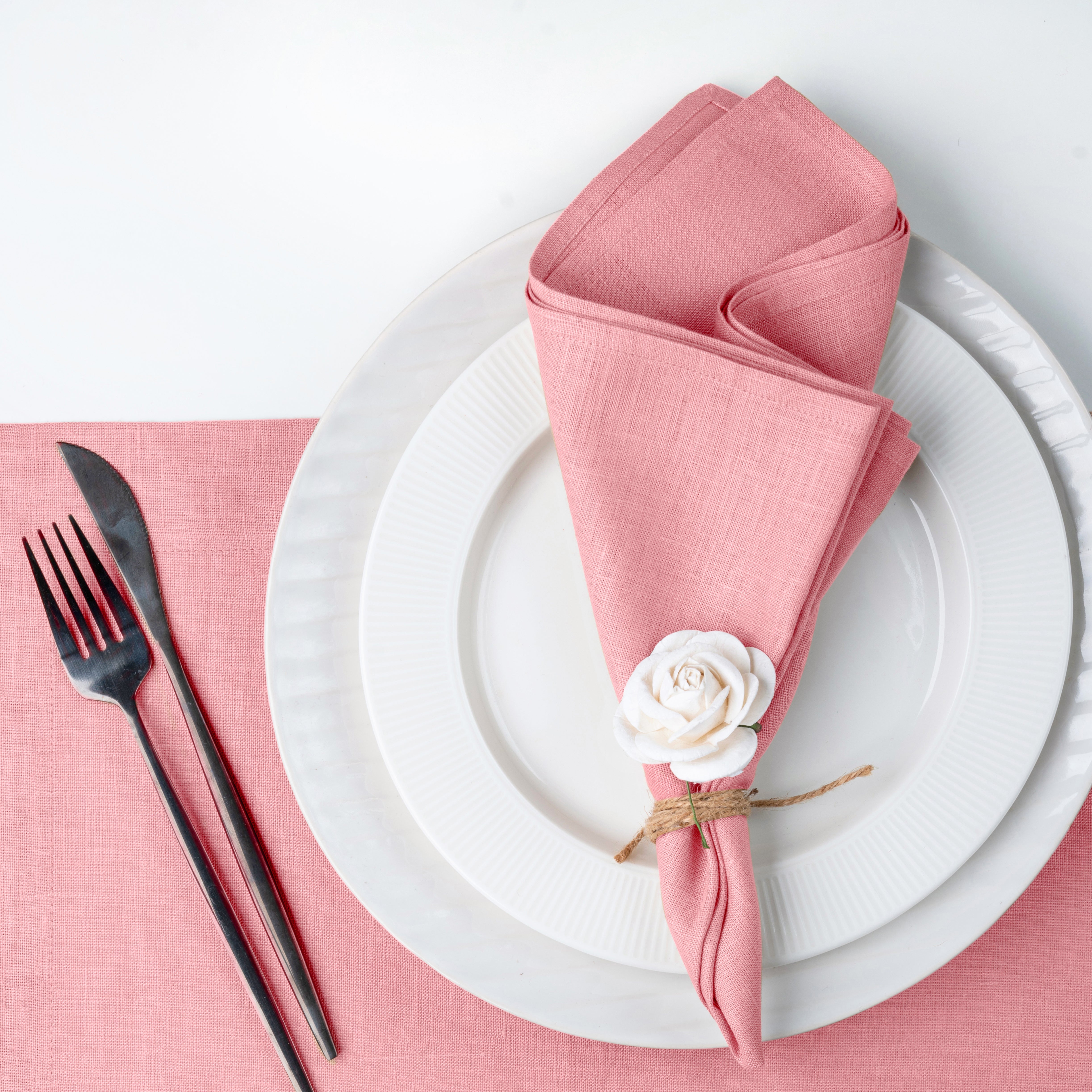 Dusty Pink Linen Napkins, Hemmed, 18 x 18 inch, 4 pcs