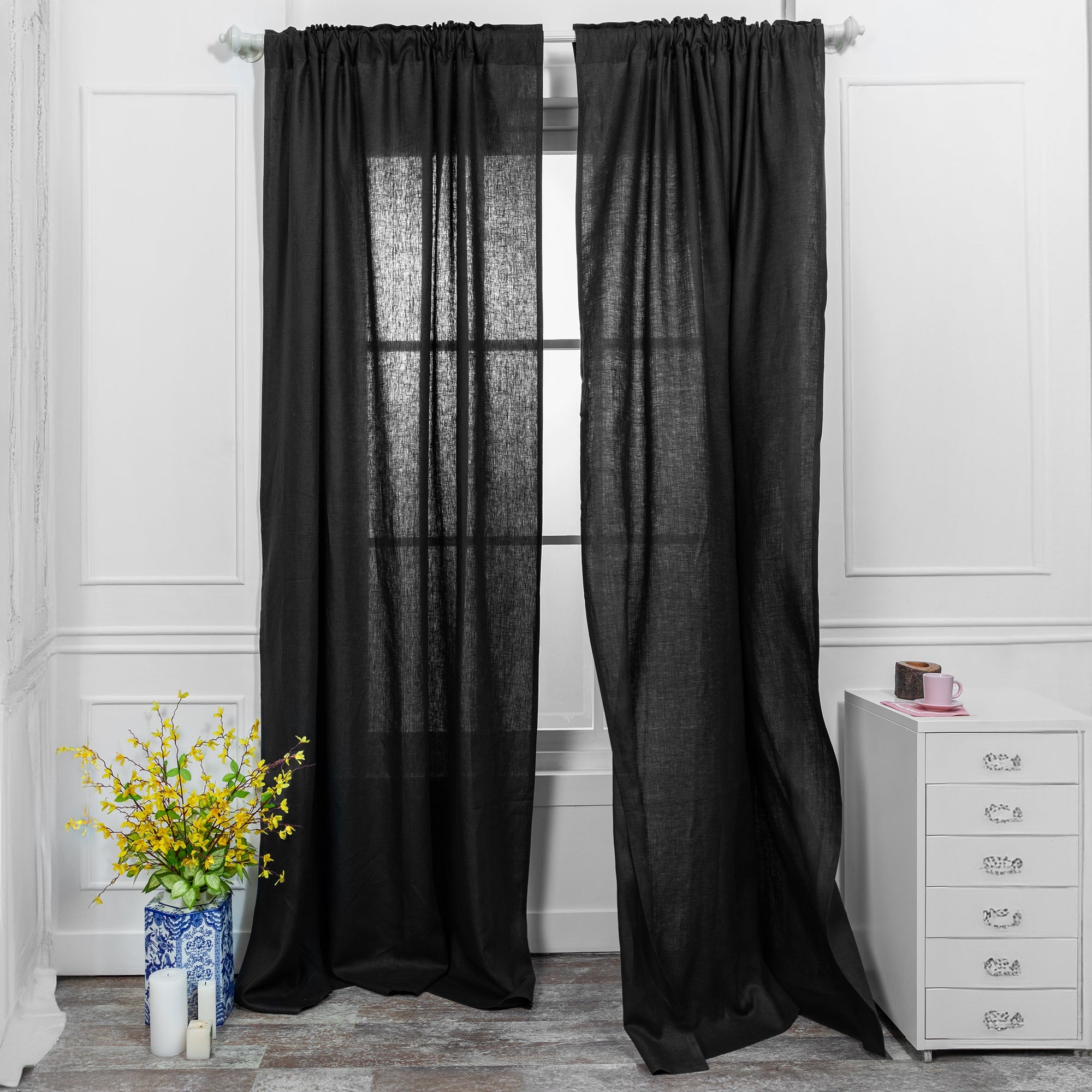 Black Linen Curtain | Set of 2