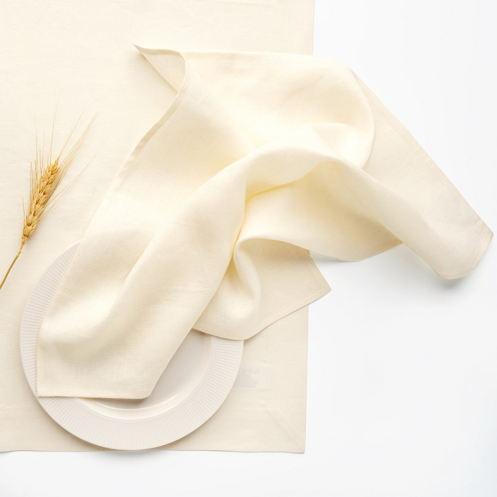 Vanilla Cream Linen Napkins, Hemmed, 18 x 18 inch, 4 pcs