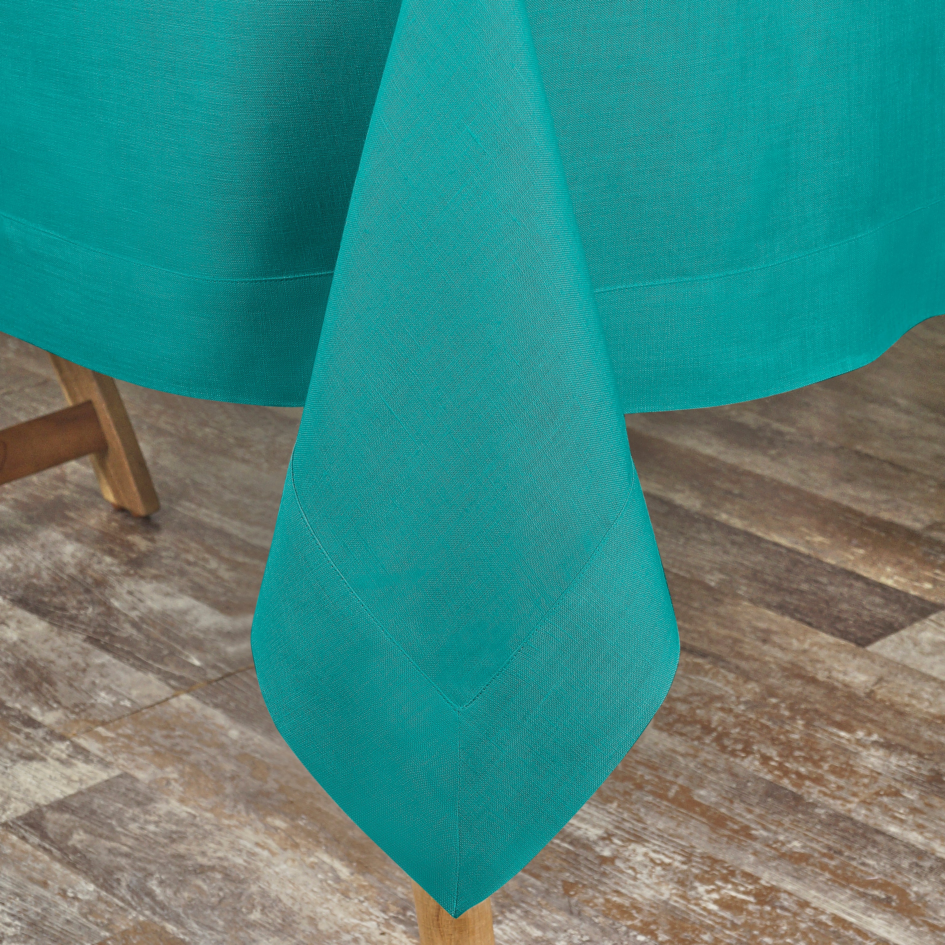 Teal Blue Linen Tablecloth, Hemmed