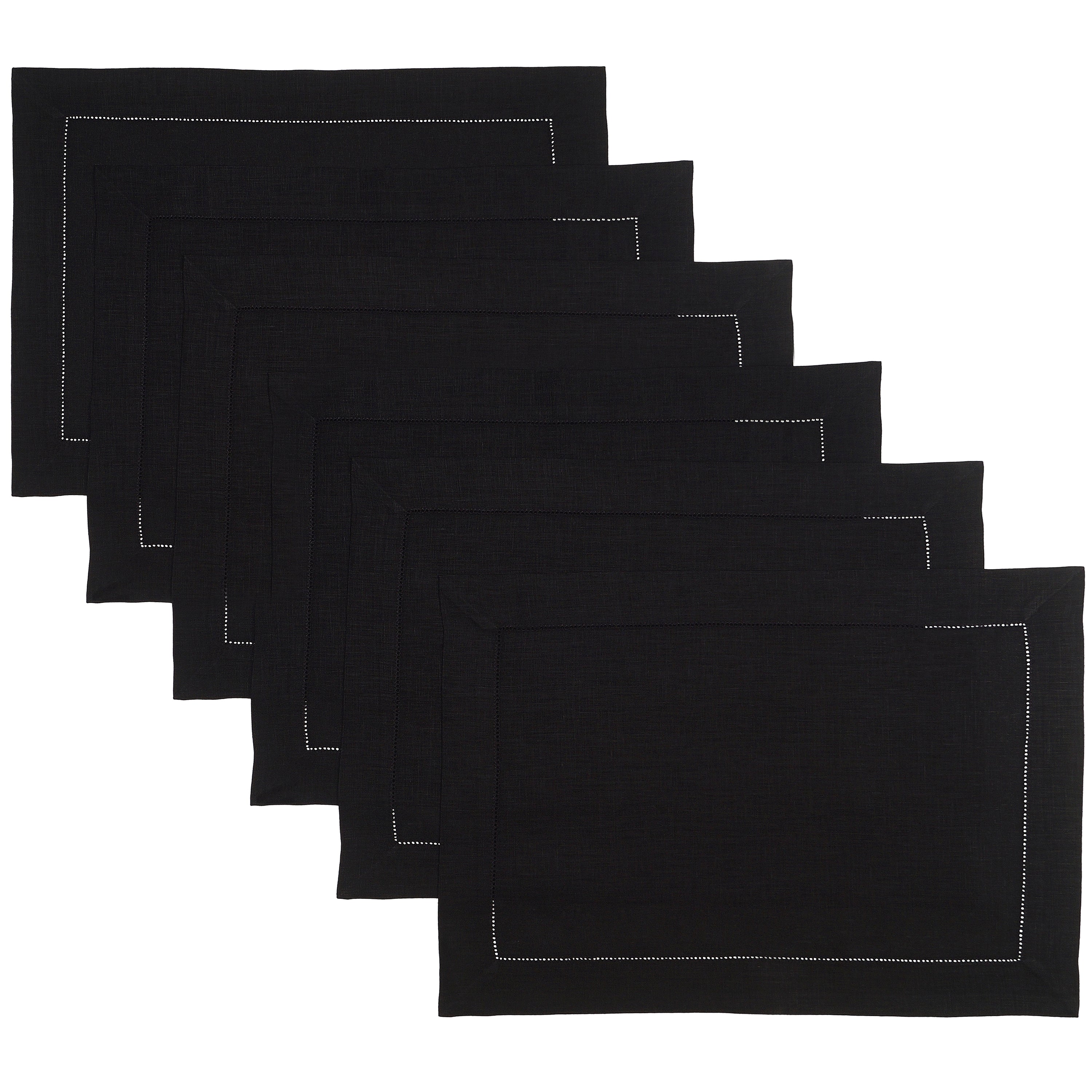 Black Linen Placemats, Hemstitch, 14 x 19 inch, 6 pcs